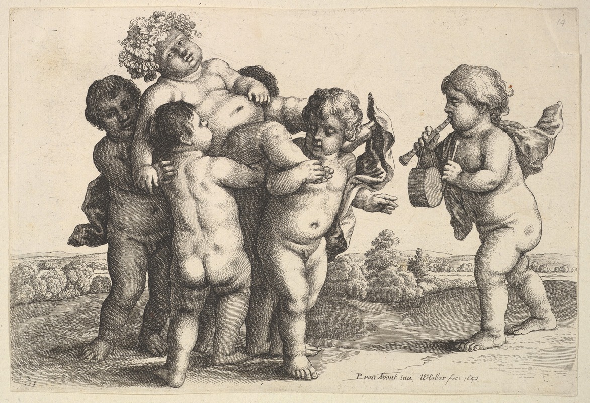 A depiction of six boys engaged in playful activities.