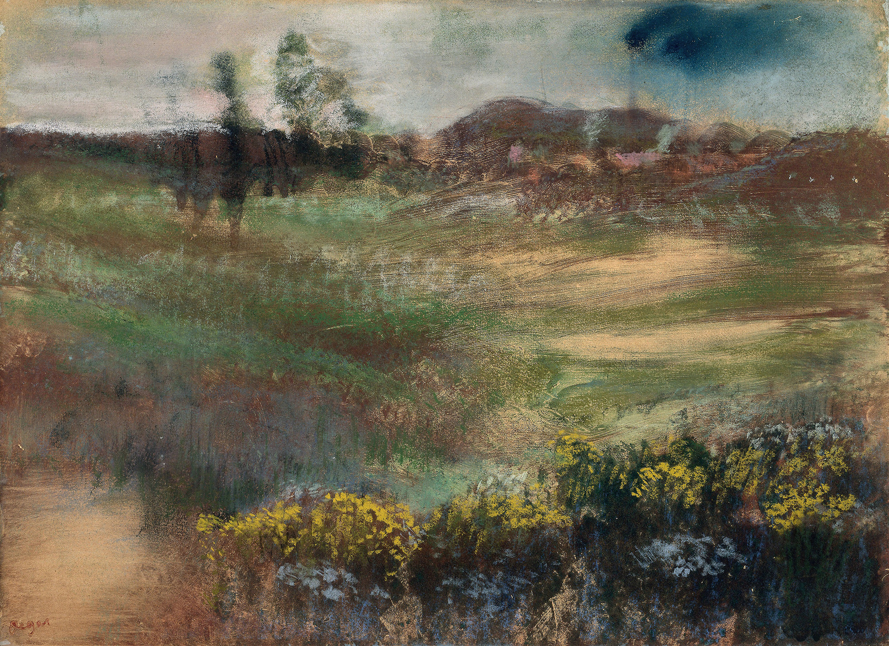Landscape with Smokestacks, by Edgar Degas, public domain