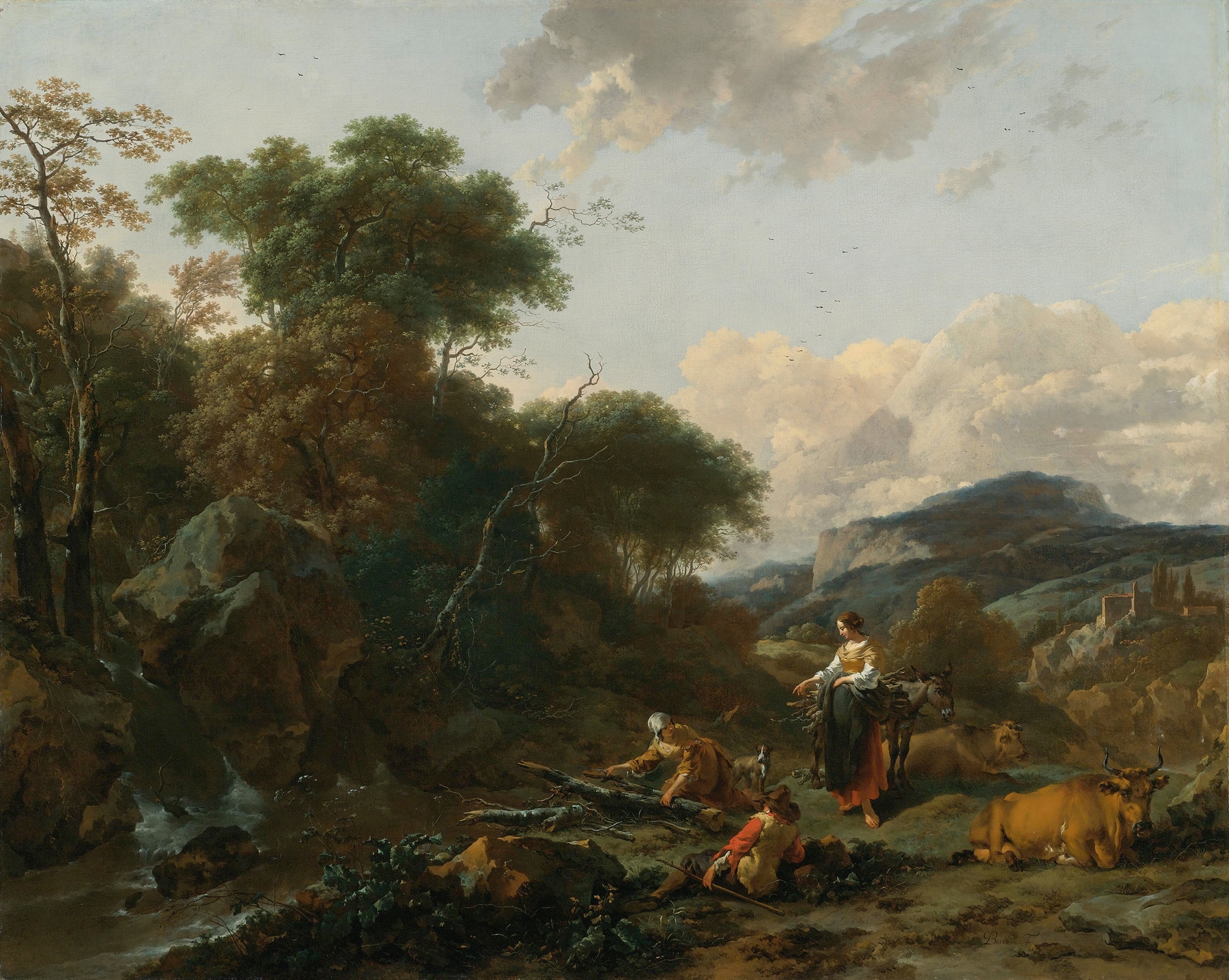 A Landscape With Figures, by Nicolaes Pietersz Berchem, public domain
