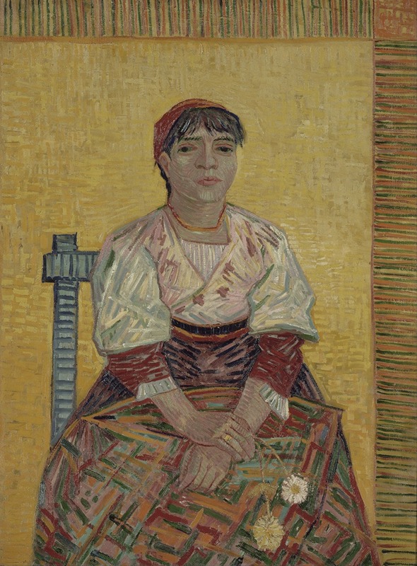 A portrait of an Italian woman by Vincent van Gogh showcasing his unique brushwork and color palette.
