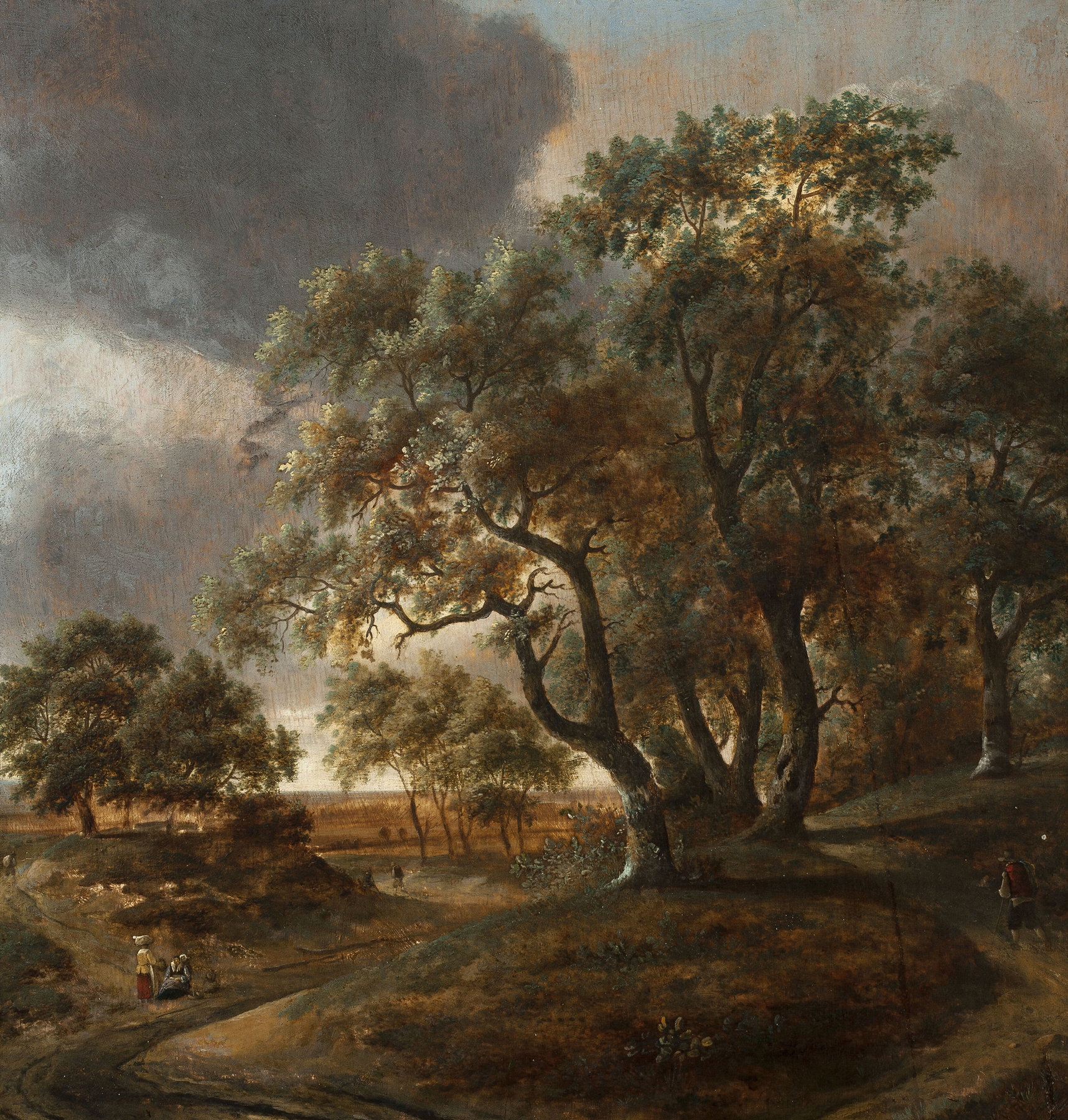 Landscape with staffage, oil on panel by Jan Vermeer van Haarlem the Elder