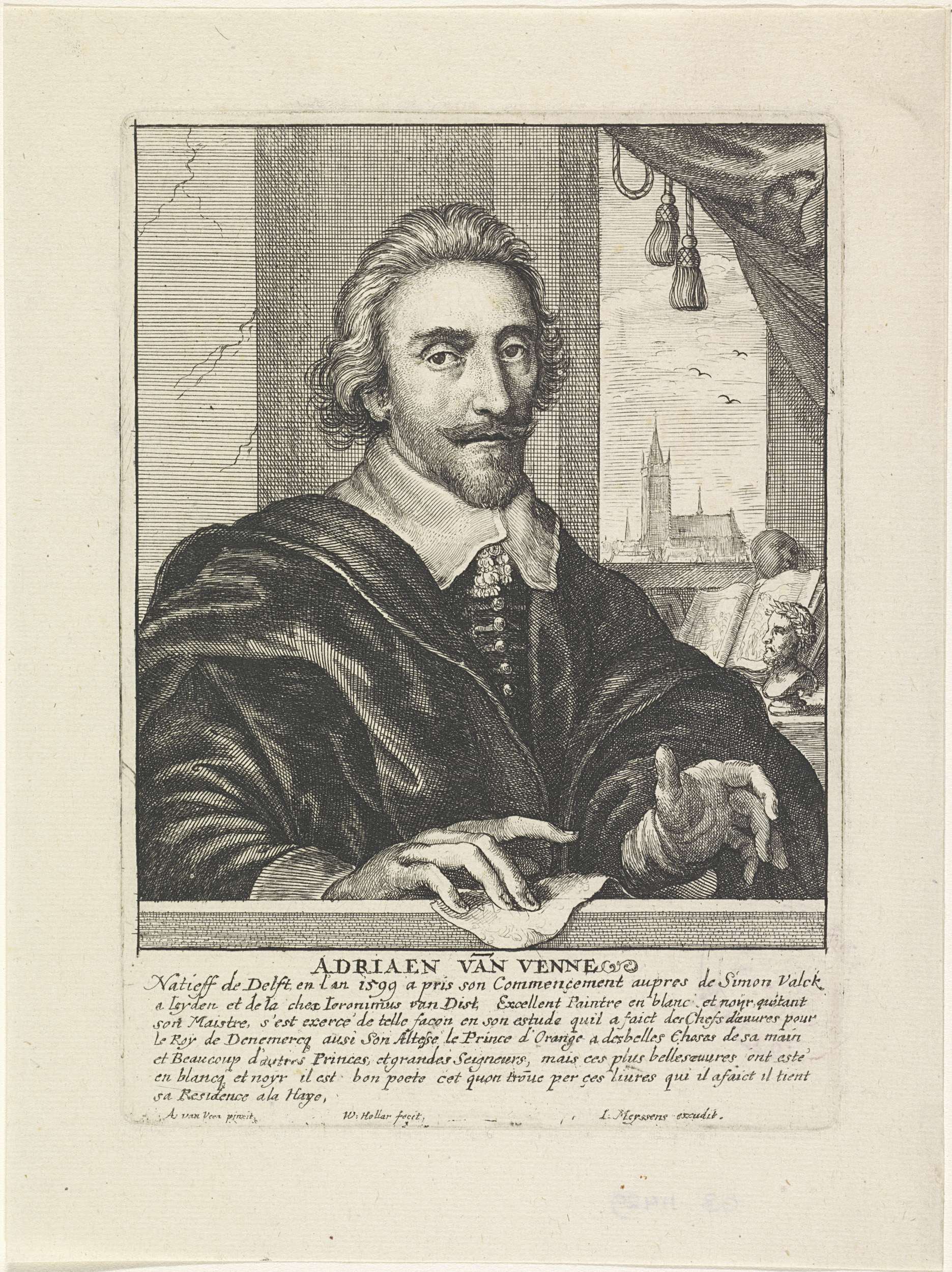 Portrait of Adriaen Pietersz. van de Venne, etching by Wenceslaus Hollar