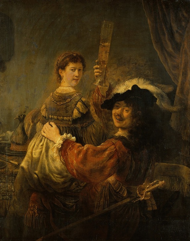 Rembrandt's painting depicts a moment from the Prodigal Son parable with rich colors and emotional depth.