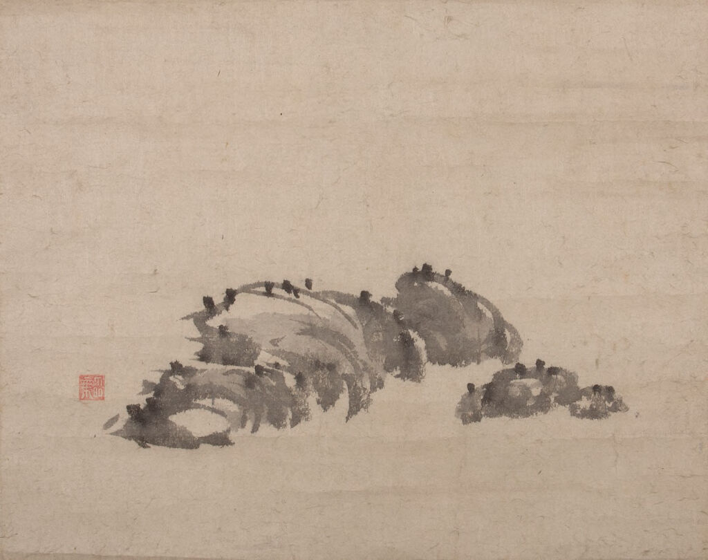 Rocks by Shōkadō Shōjō, ink on paper depicting a tranquil landscape