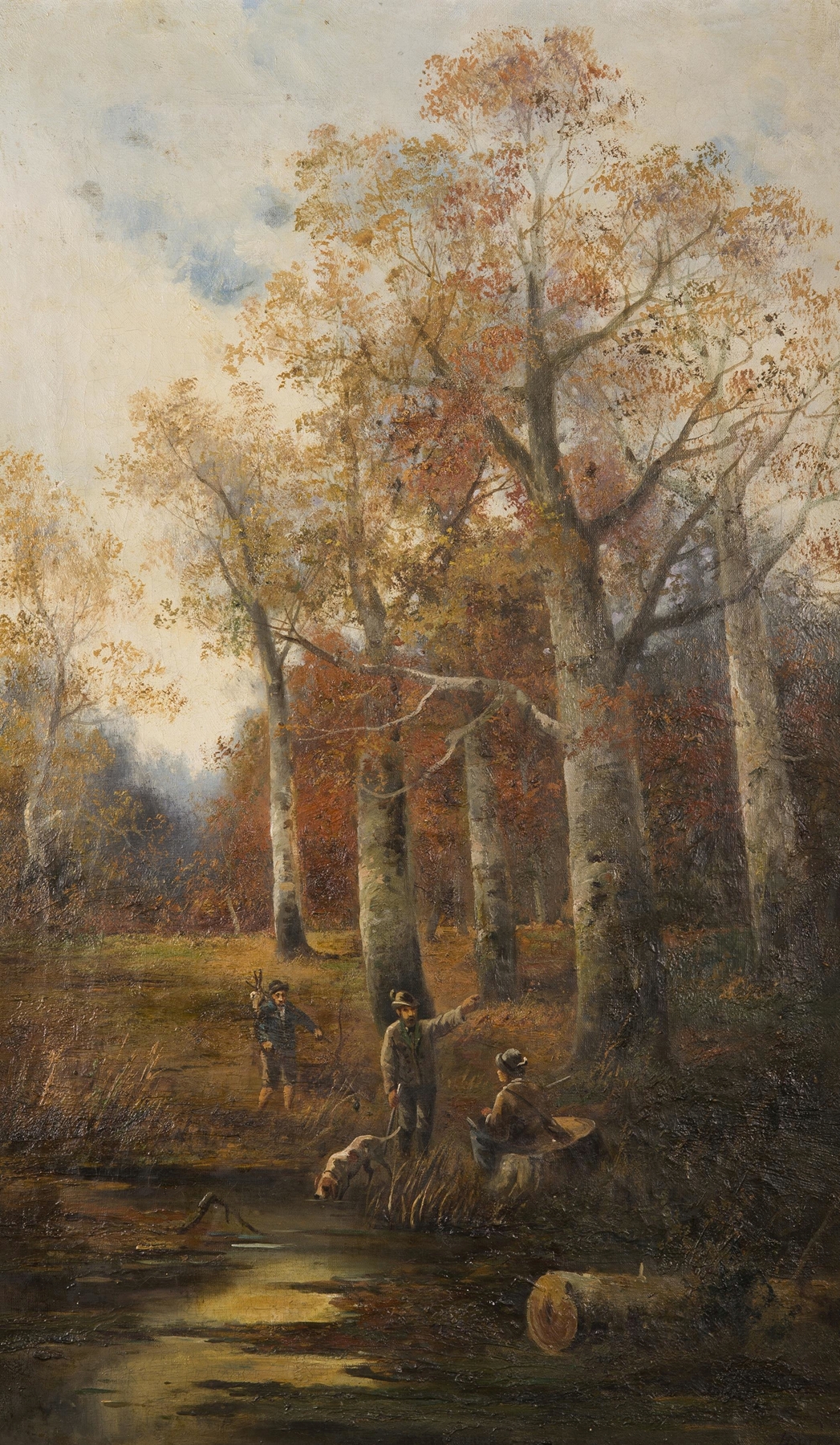 Autumn landscape with hunters, oil painting by Ludvík Barták