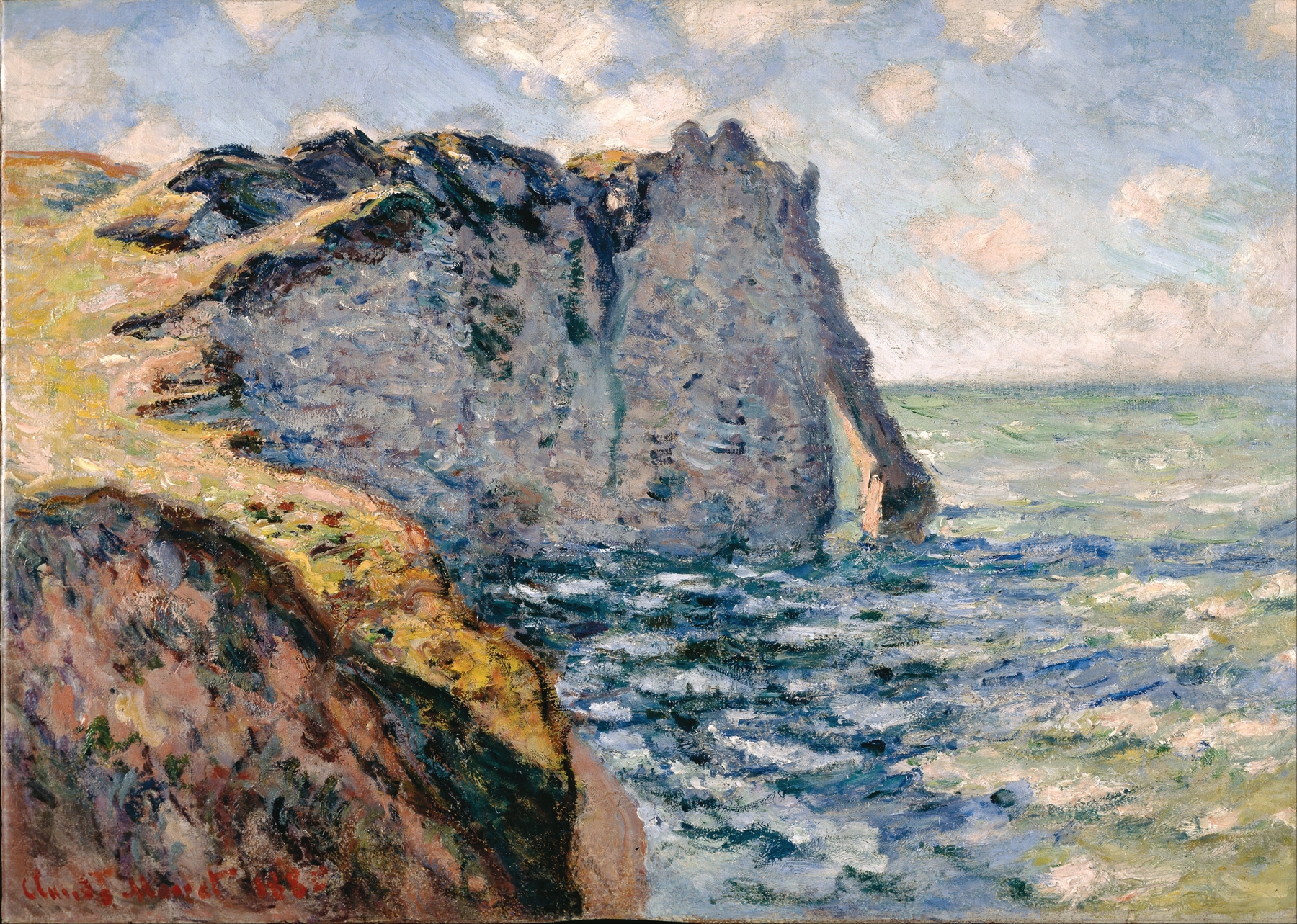 The Cliff of Aval, Etrétat by Claude Monet, oil painting depicting cliffs and sea