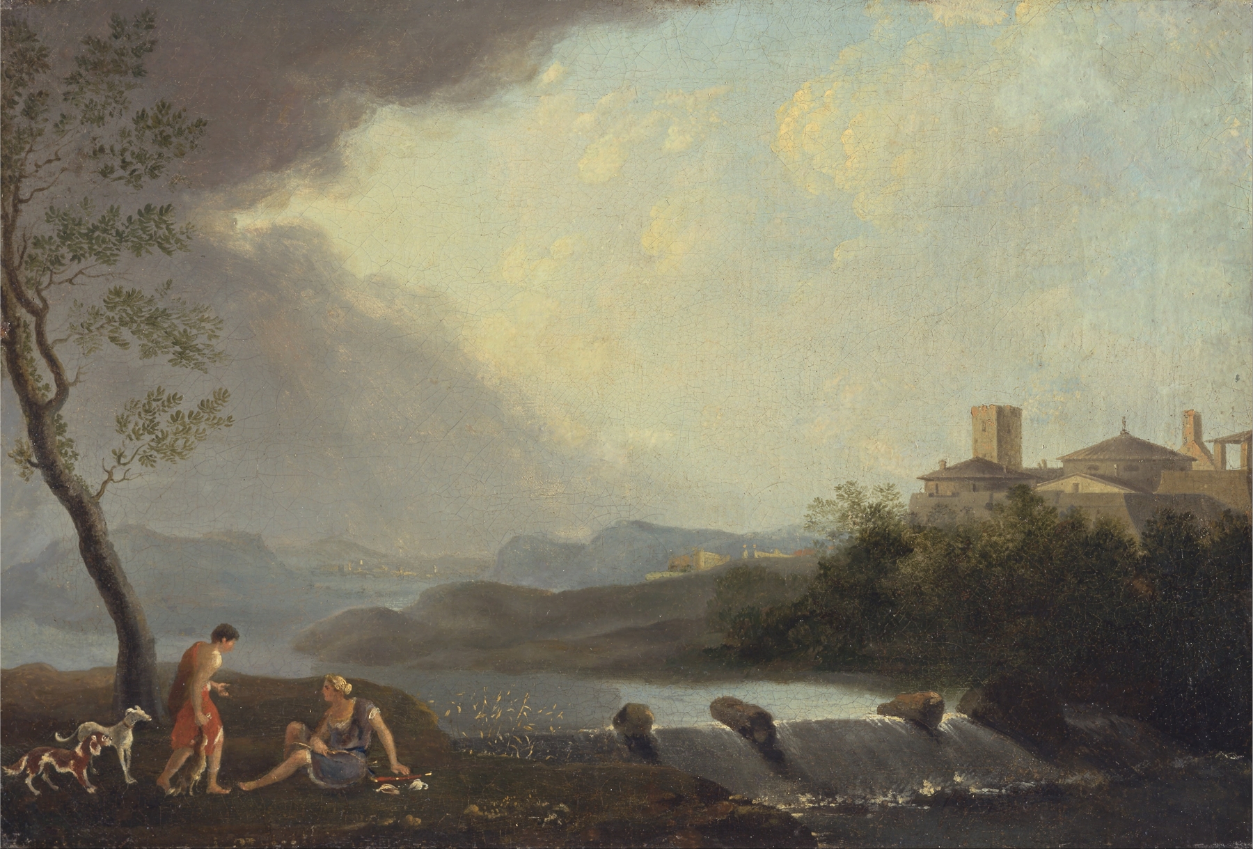 An Imaginary Italianate Landscape with Classical Figures and a Waterfall, by Thomas Jones, public domain
