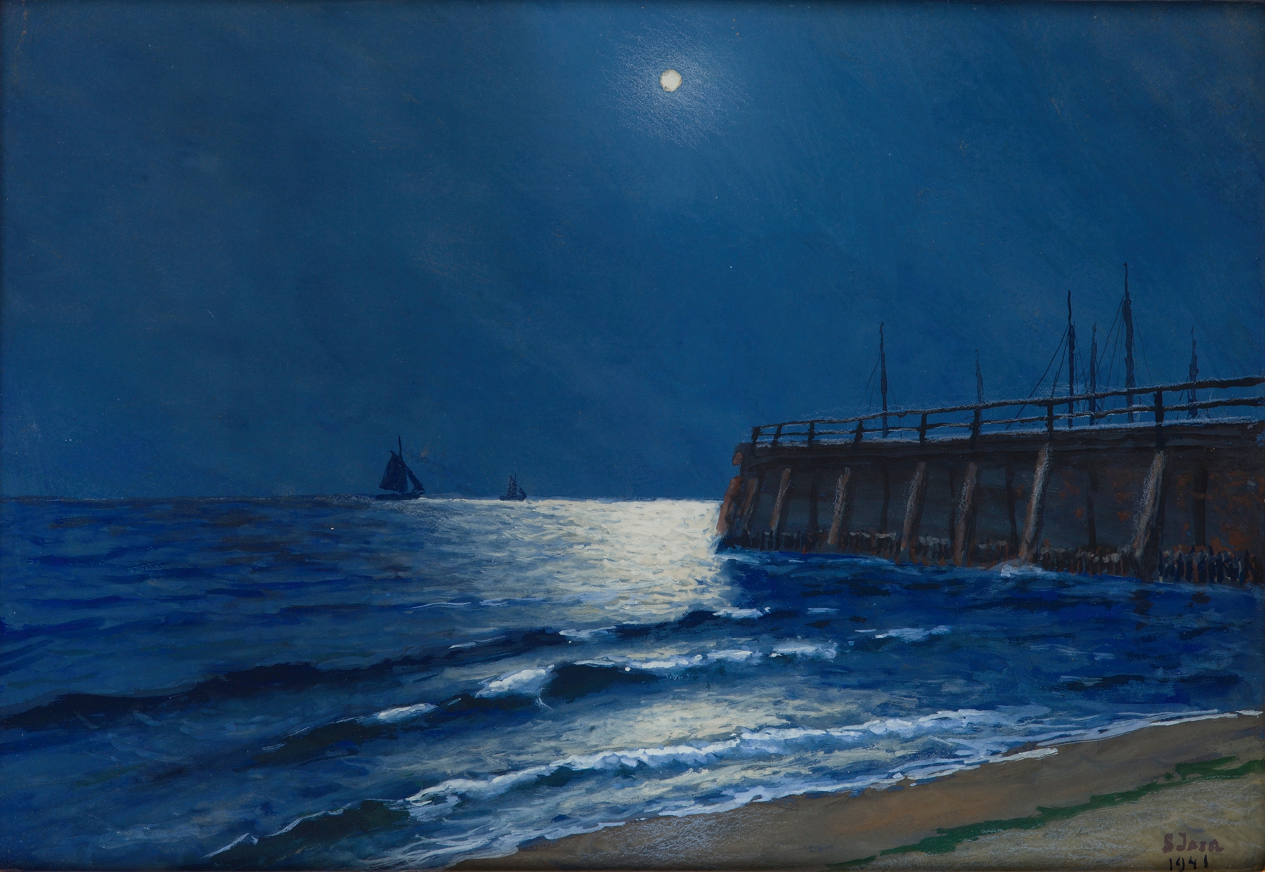 Abstract marine scene with swirling blues and greens by Soter August Jaxa-Małachowski