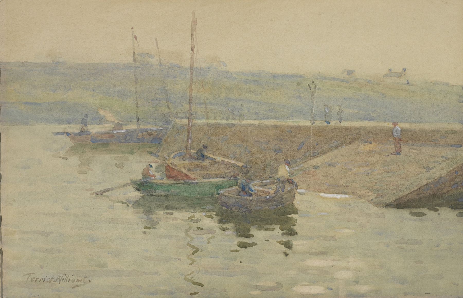 Marine scene at twilight over water, oil painting by Terrick Williams