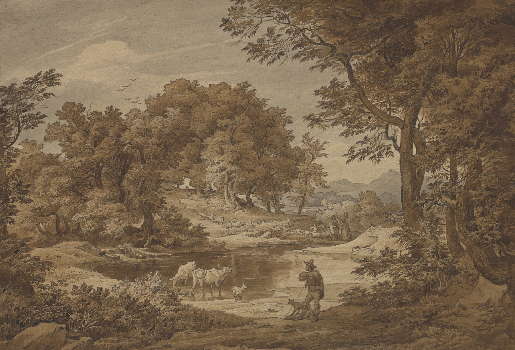 An Italianate landscape with shepherds, oil painting by Friedrich Preller the Elder