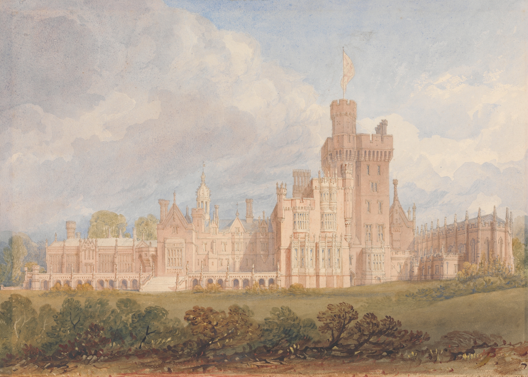 Costessy Hall, Norfolk by John Chessell Buckler, watercolor on paper