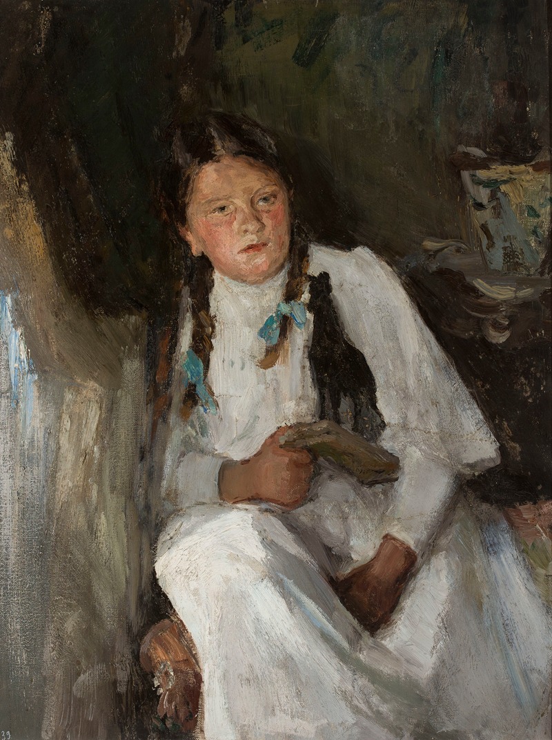A portrait of a girl by Jan Ciągliński, showcasing detailed realism.