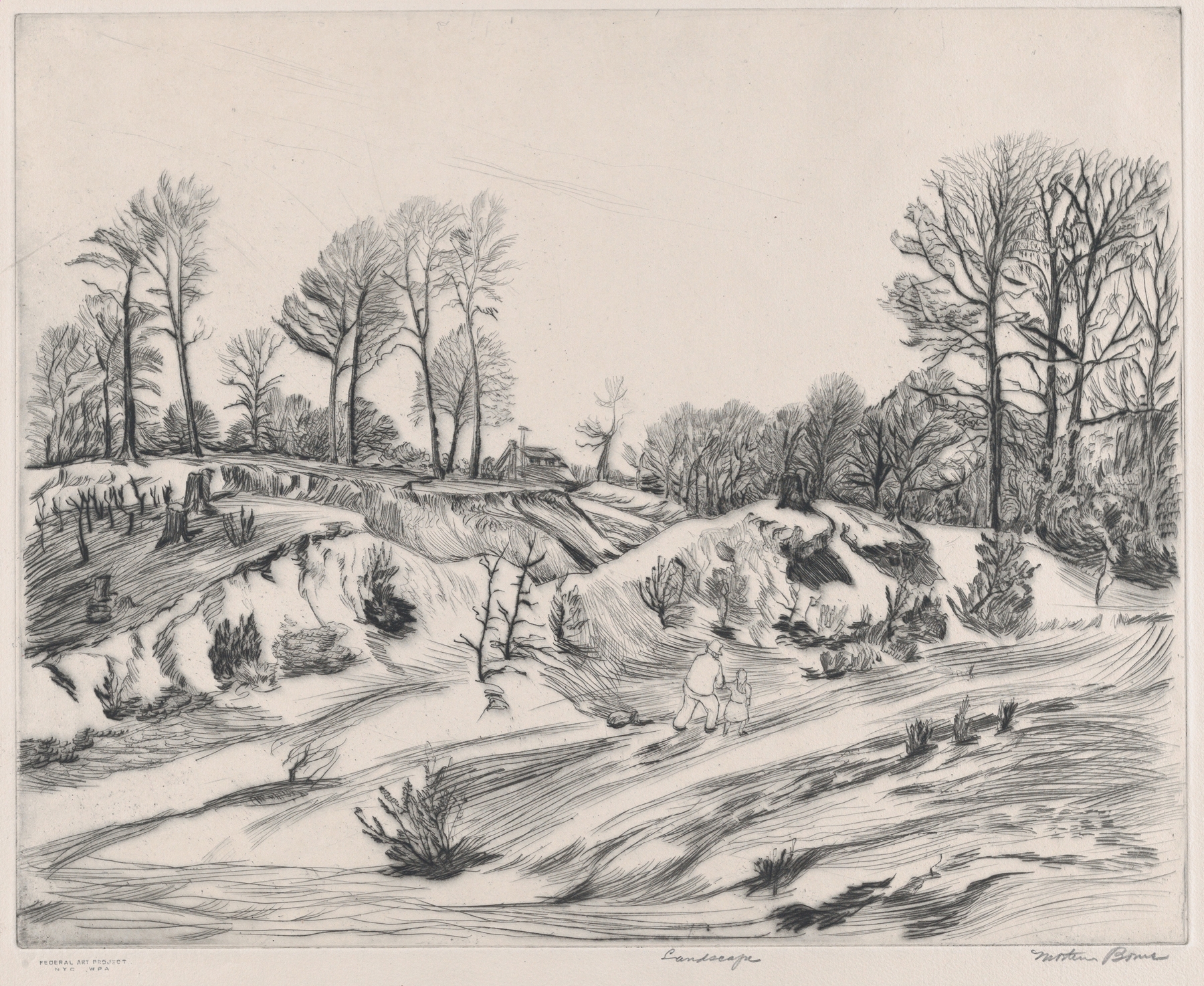 Landscape by Mortimer Borne, modernism, depicting a horizon with muted greens and pastels