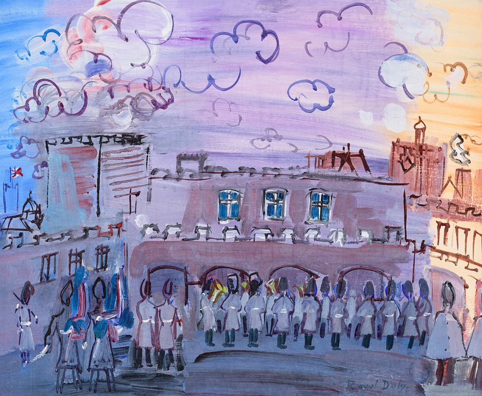 Raoul Dufy's 'La relève de la garde à Saint-James’s Palace' captures a vibrant scene of the Changing of the Guard.