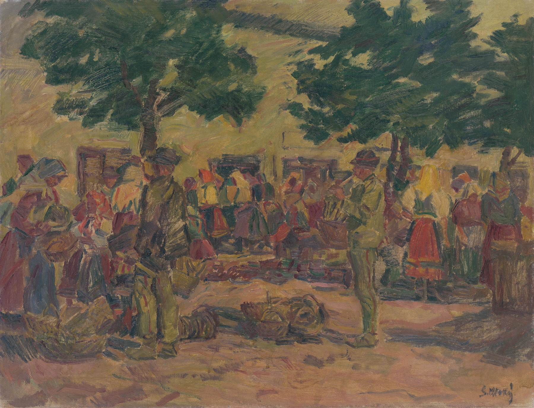 Genre scene of Pezinok Market by Gustáv Mallý, oil on canvas