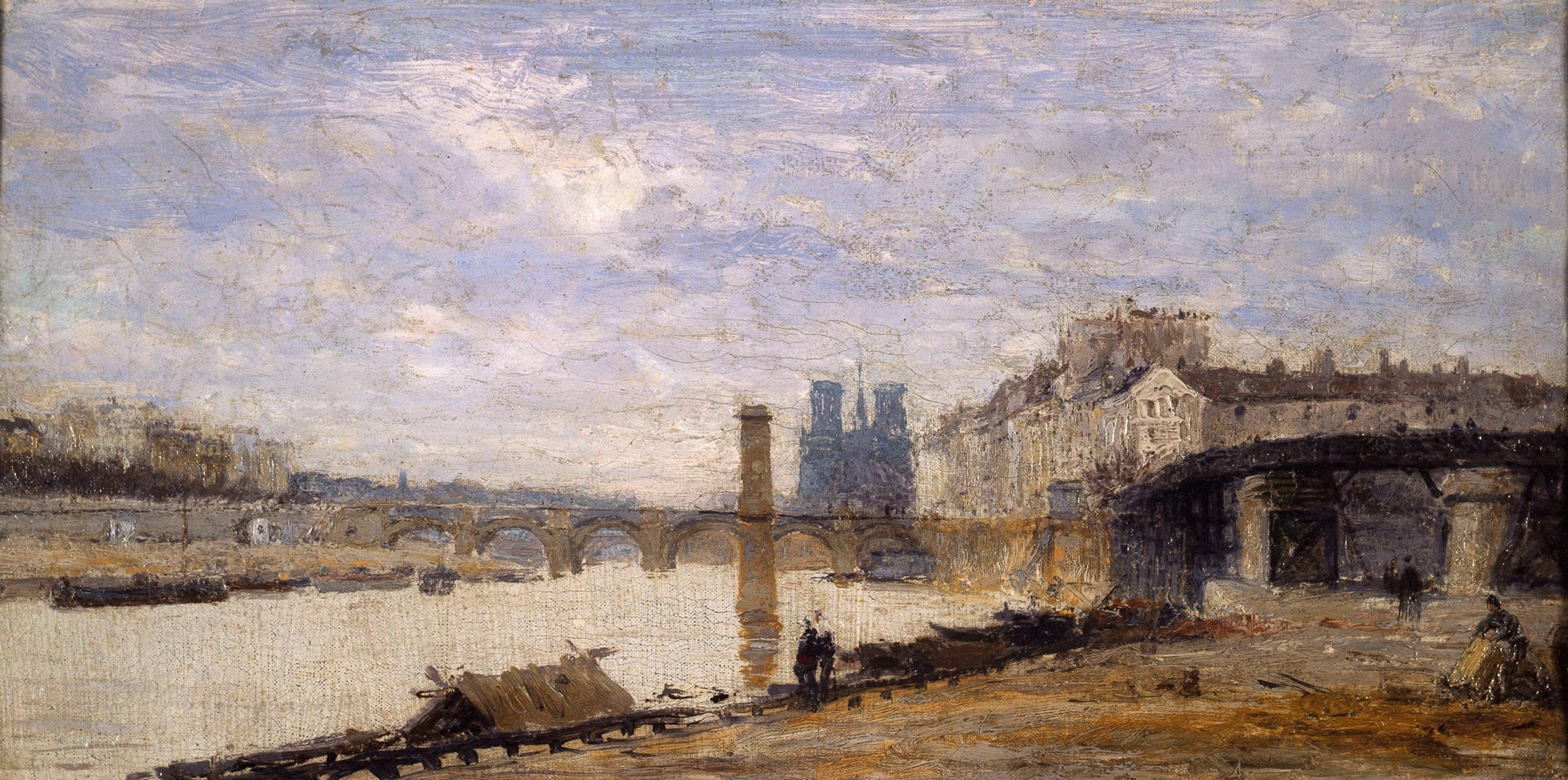 Landscape with a bridge over a river by Charles-Emile Cuisin, oil painting