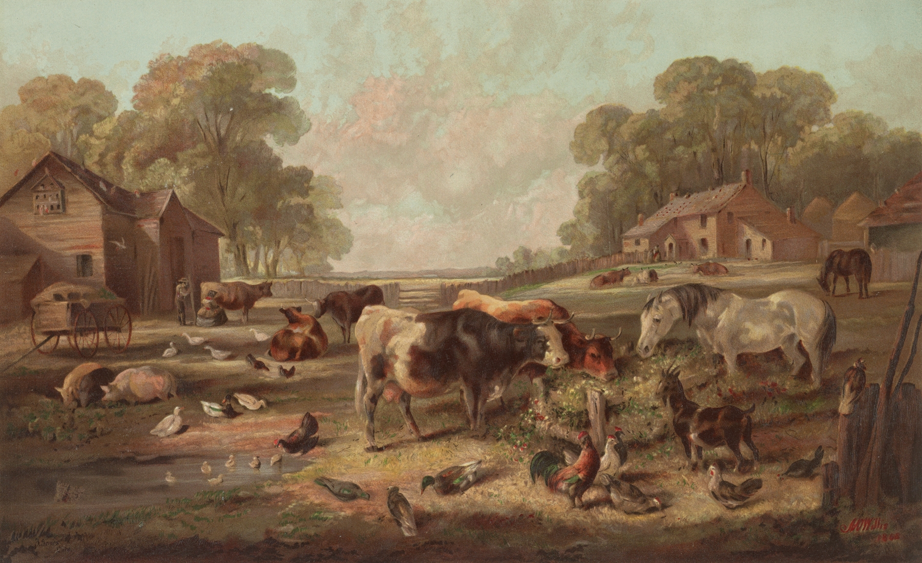 Lithograph by Currier & Ives showing a farmhouse and fields