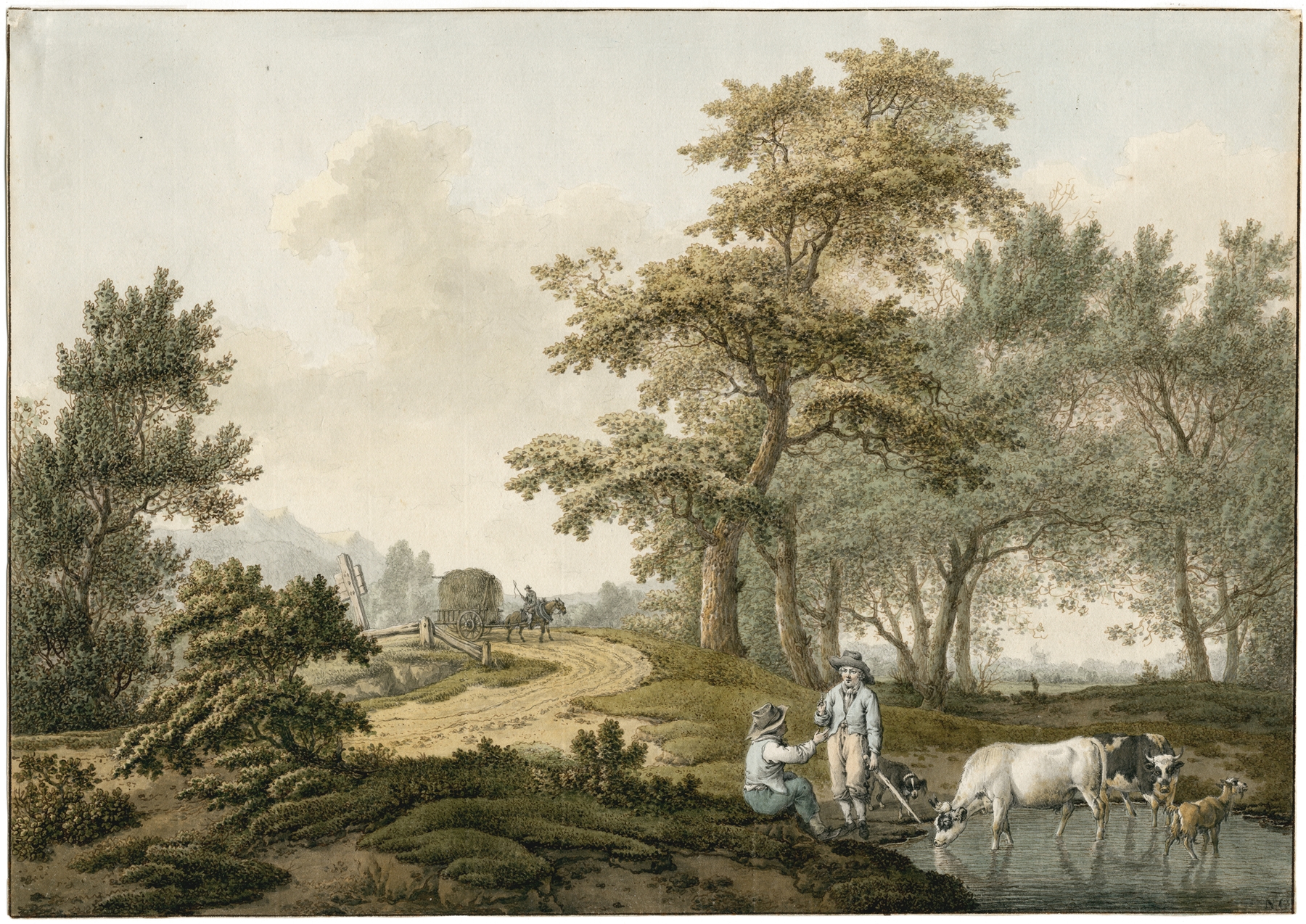Landscape with a sandy path and trees, oil painting by Barend Hendrik Thier