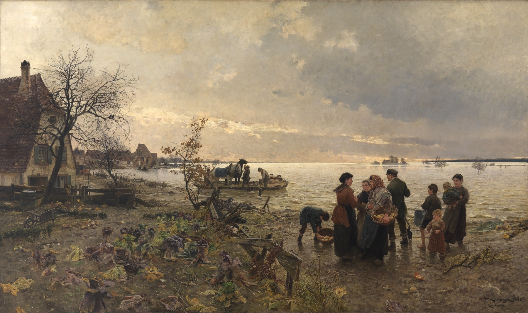 Rheinüberschwemmung bei Karlsruhe im Jahre 1887, by Friedrich Kallmorgen, public domain