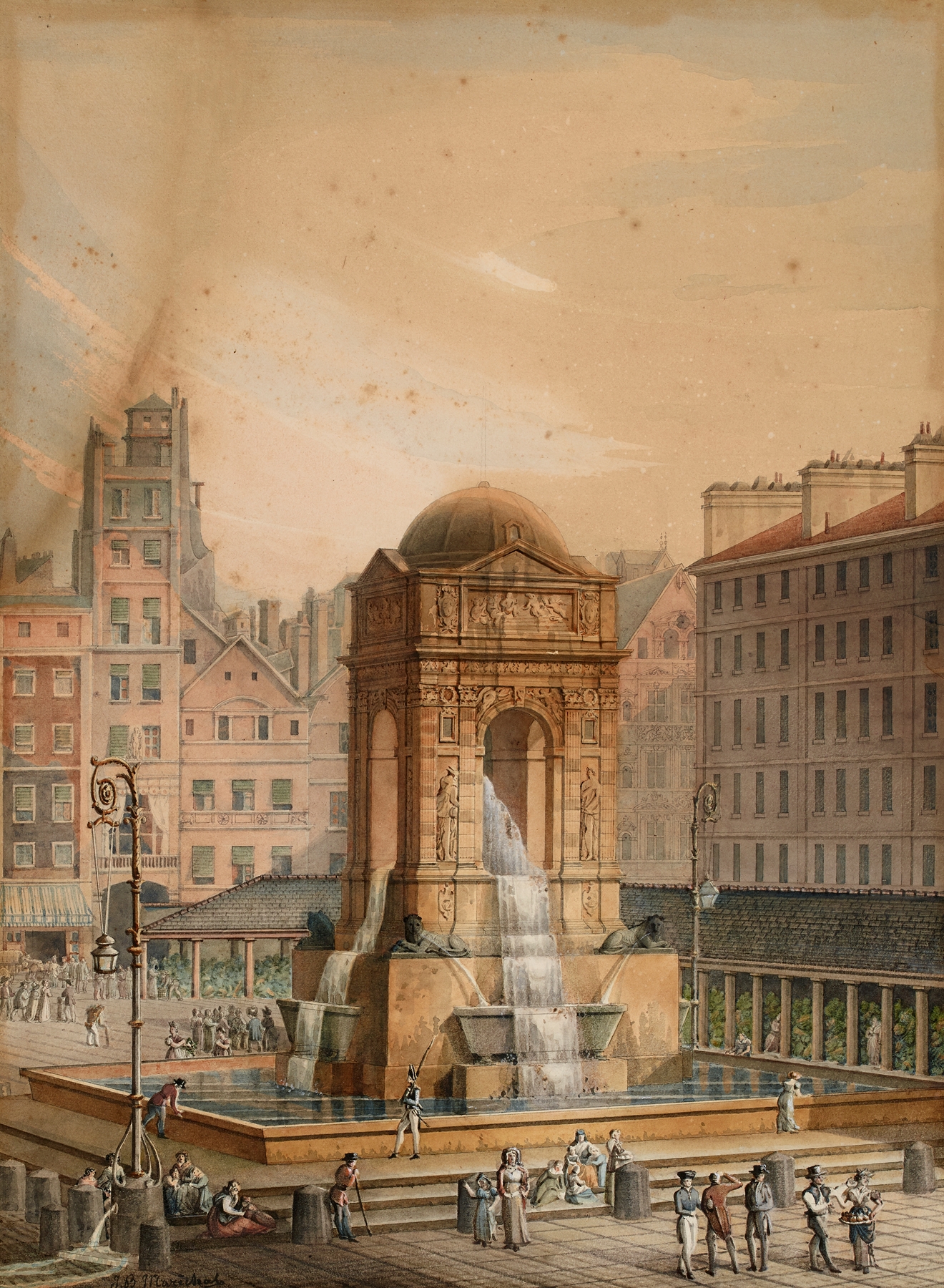 Fountain scene by Jean Baptiste Maréchal, Romanticism style