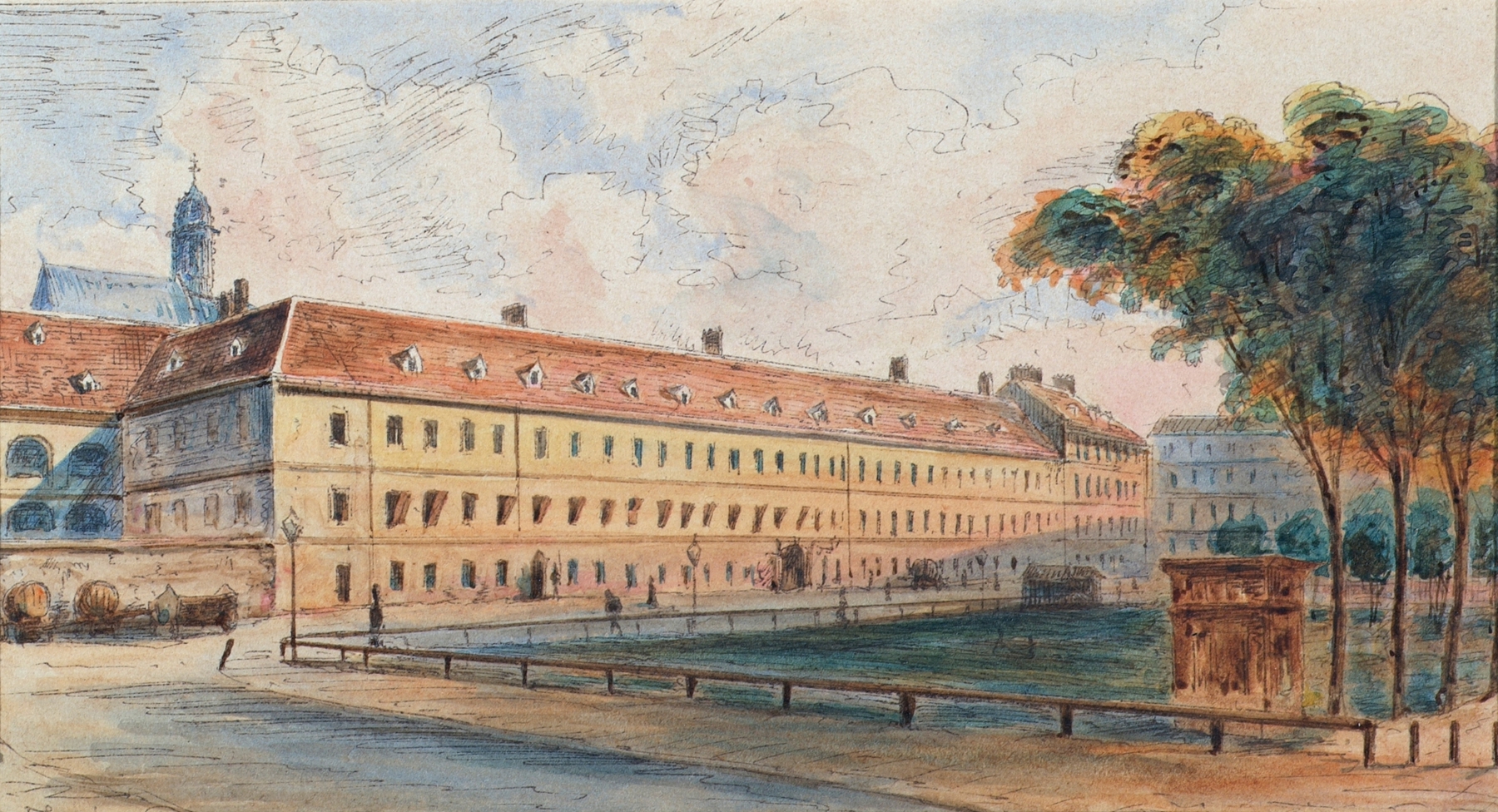 Architecture of Die Salzgries-Kaserne by Emil Hütter, oil on canvas