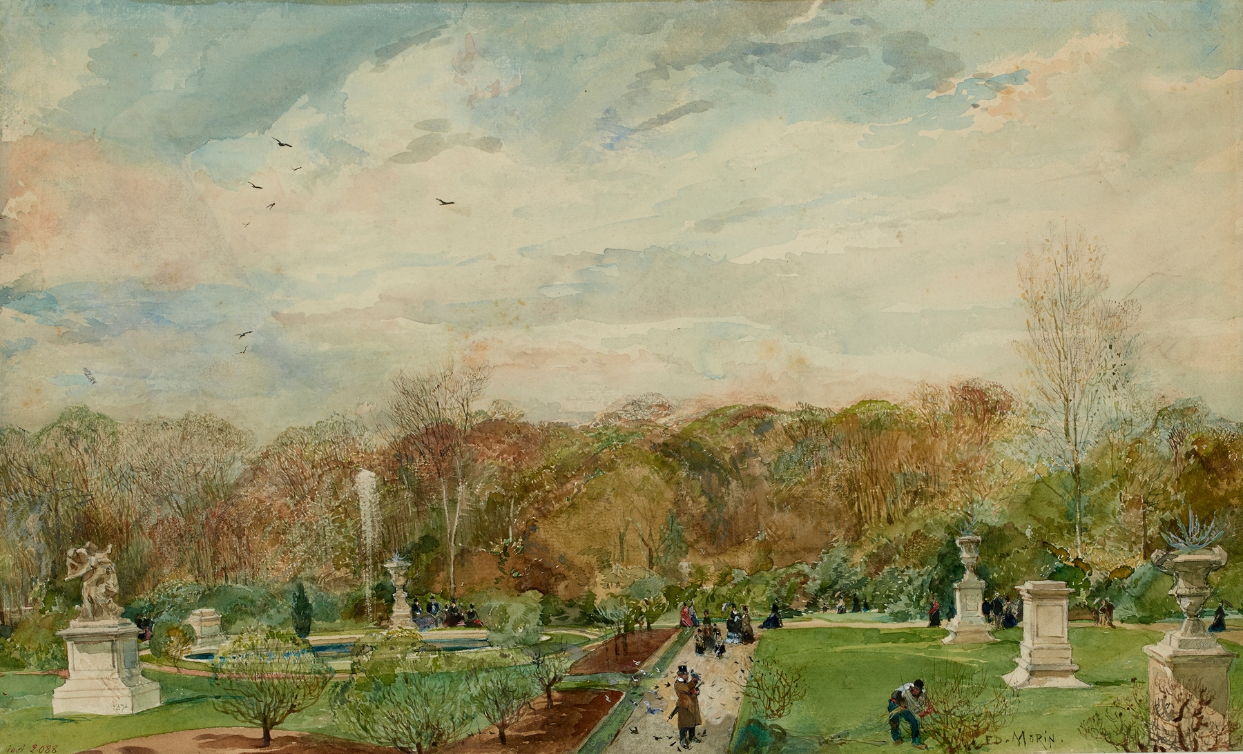Landscape of Jardin des Tuileries by Edmond Morin, oil painting