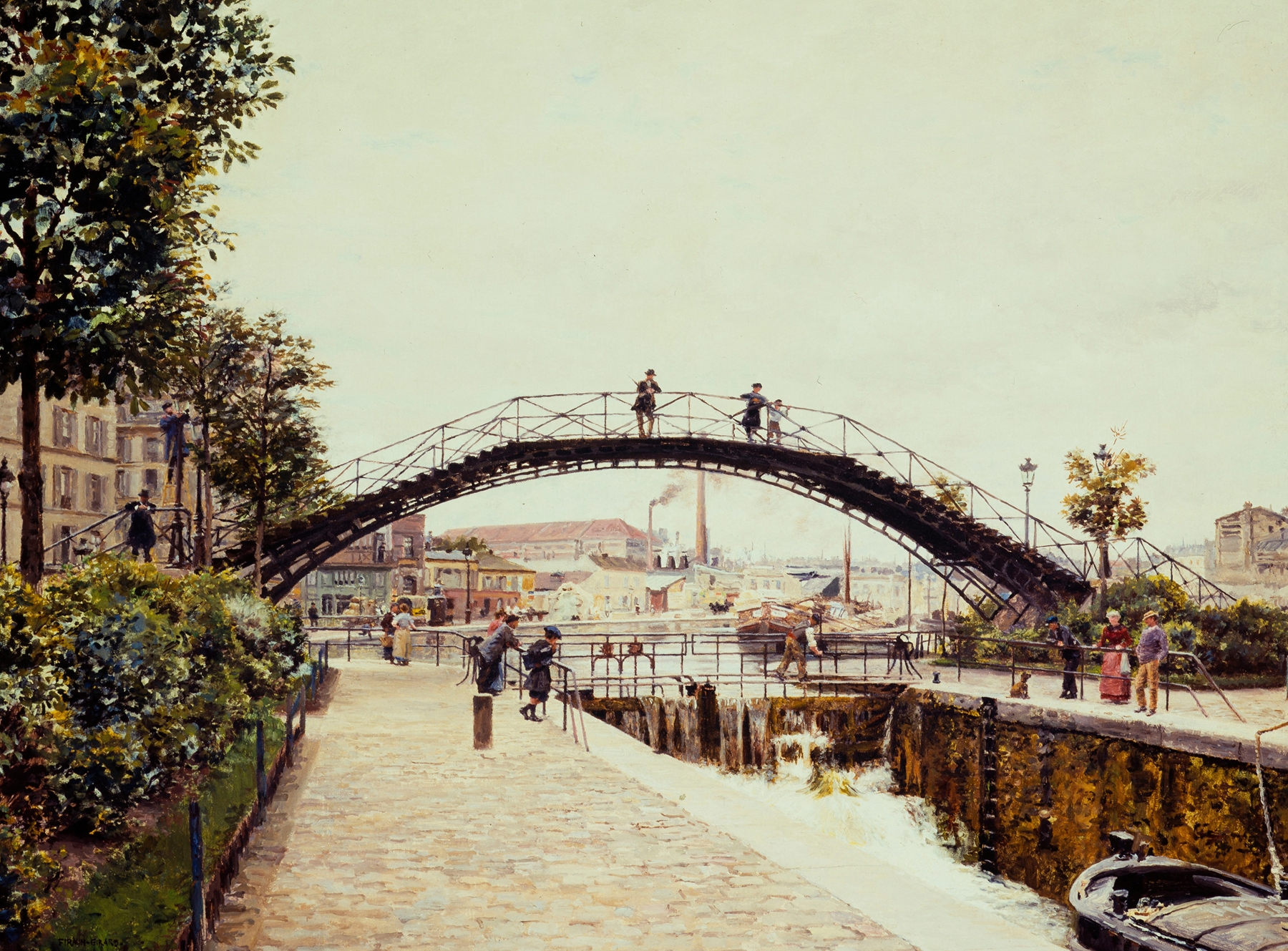Landscape of Le Canal Saint-Martin by Marie-François Firmin-Girard, oil painting