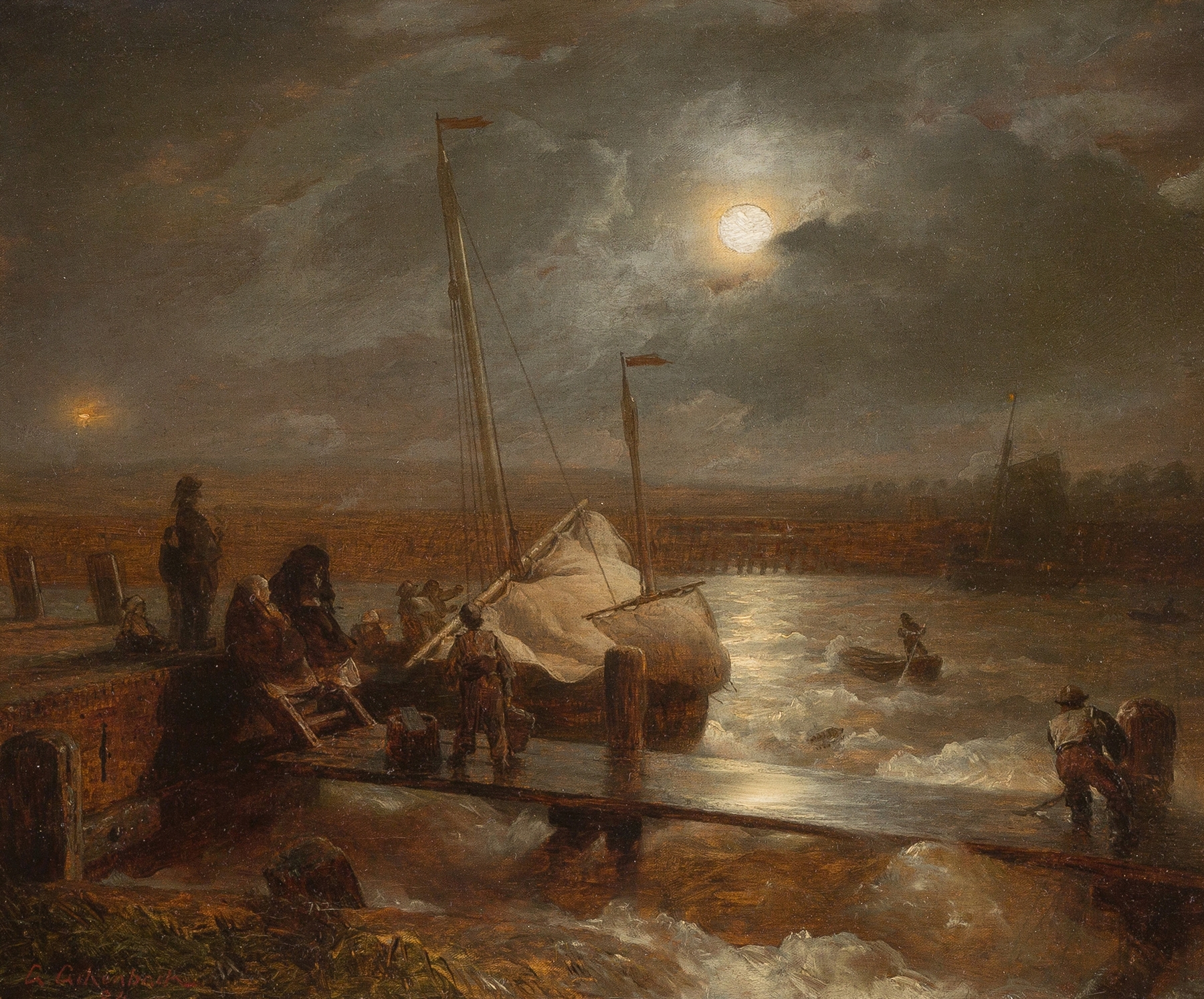Return at full moon, by Andreas Achenbach, public domain