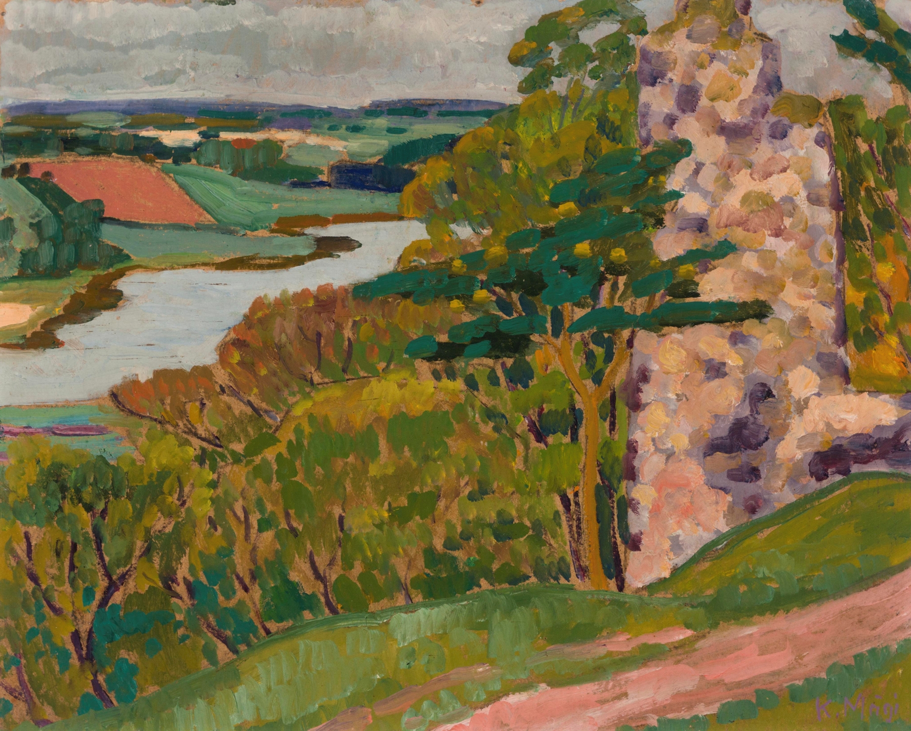 Sügismaastik by Konrad Mägi, oil on canvas depicting a tranquil landscape with earth tones.