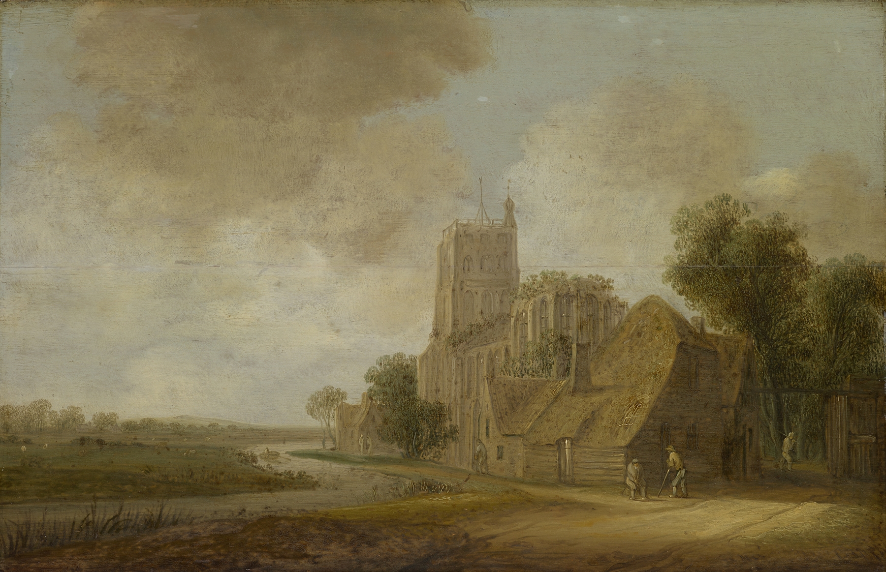 River and Church in ruins, oil on canvas by Wouter Knijff