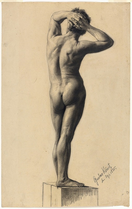 Gustav Klimt's 'Male Nude' showcases a striking representation of the male form.