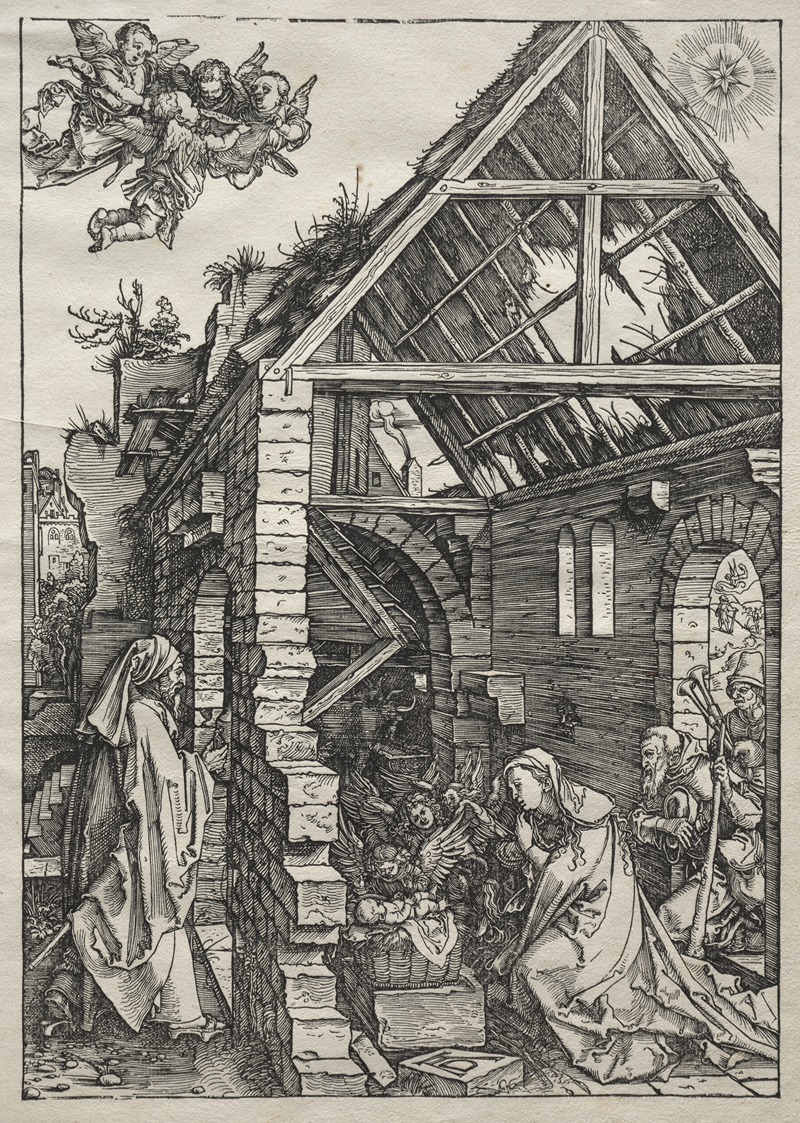 Albrecht Dürer's 'The Nativity' depicts the birth of Christ with intricate detail and vibrant colors.