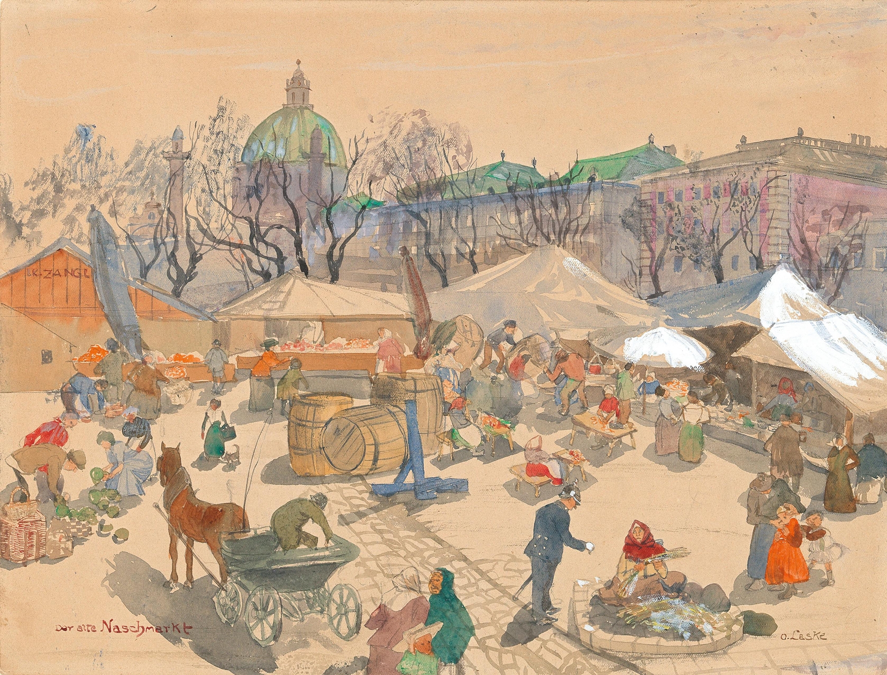 Der alte Naschmarkt, Vienna, by Oskar Laske, public domain