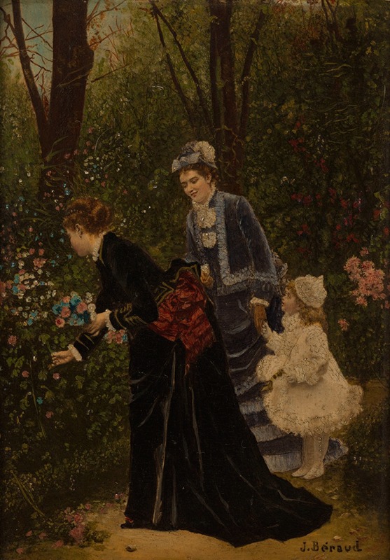 A captivating scene depicting figures in a lush garden.