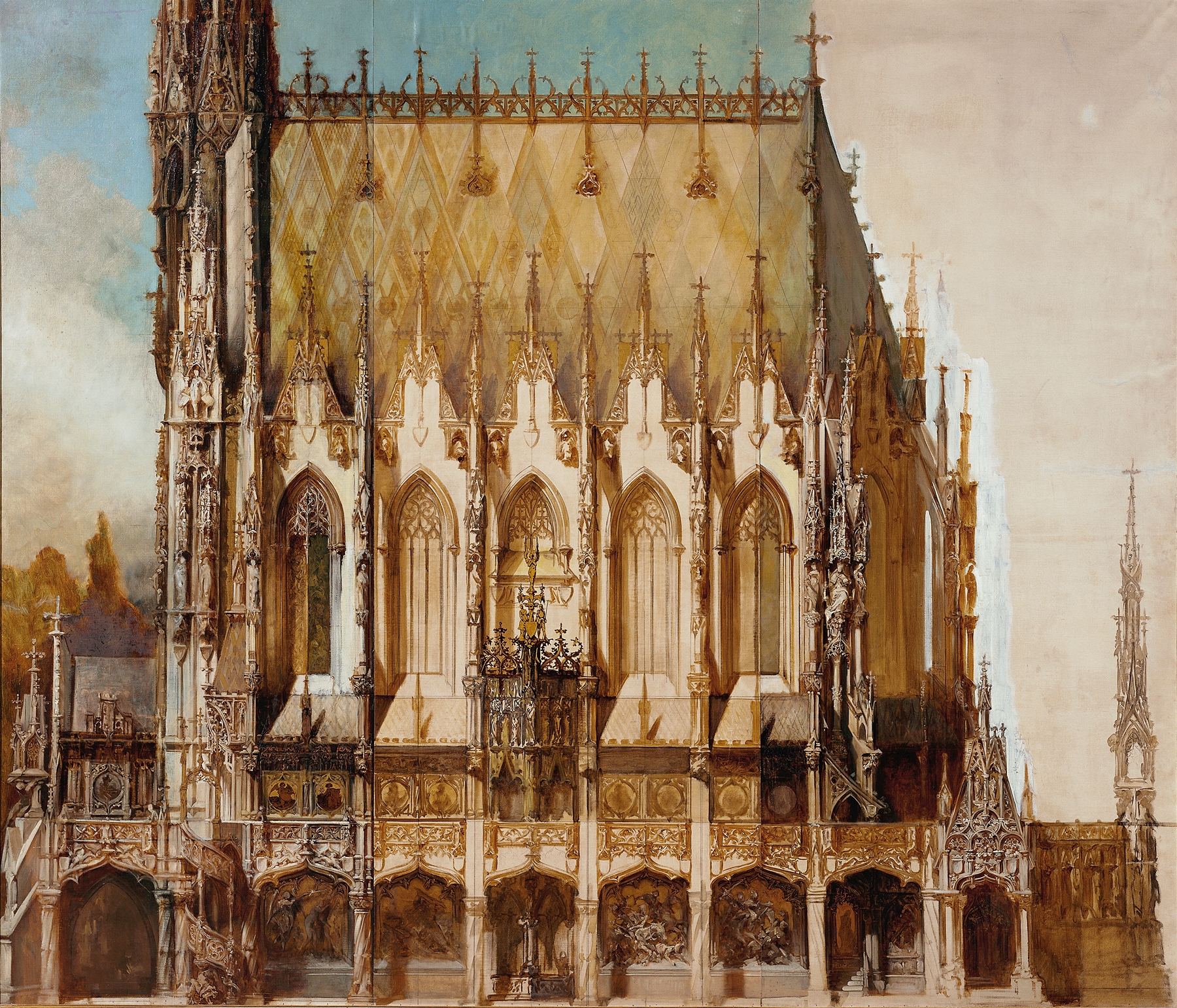 Gothic church architecture by Hans Makart, 1883, oil painting