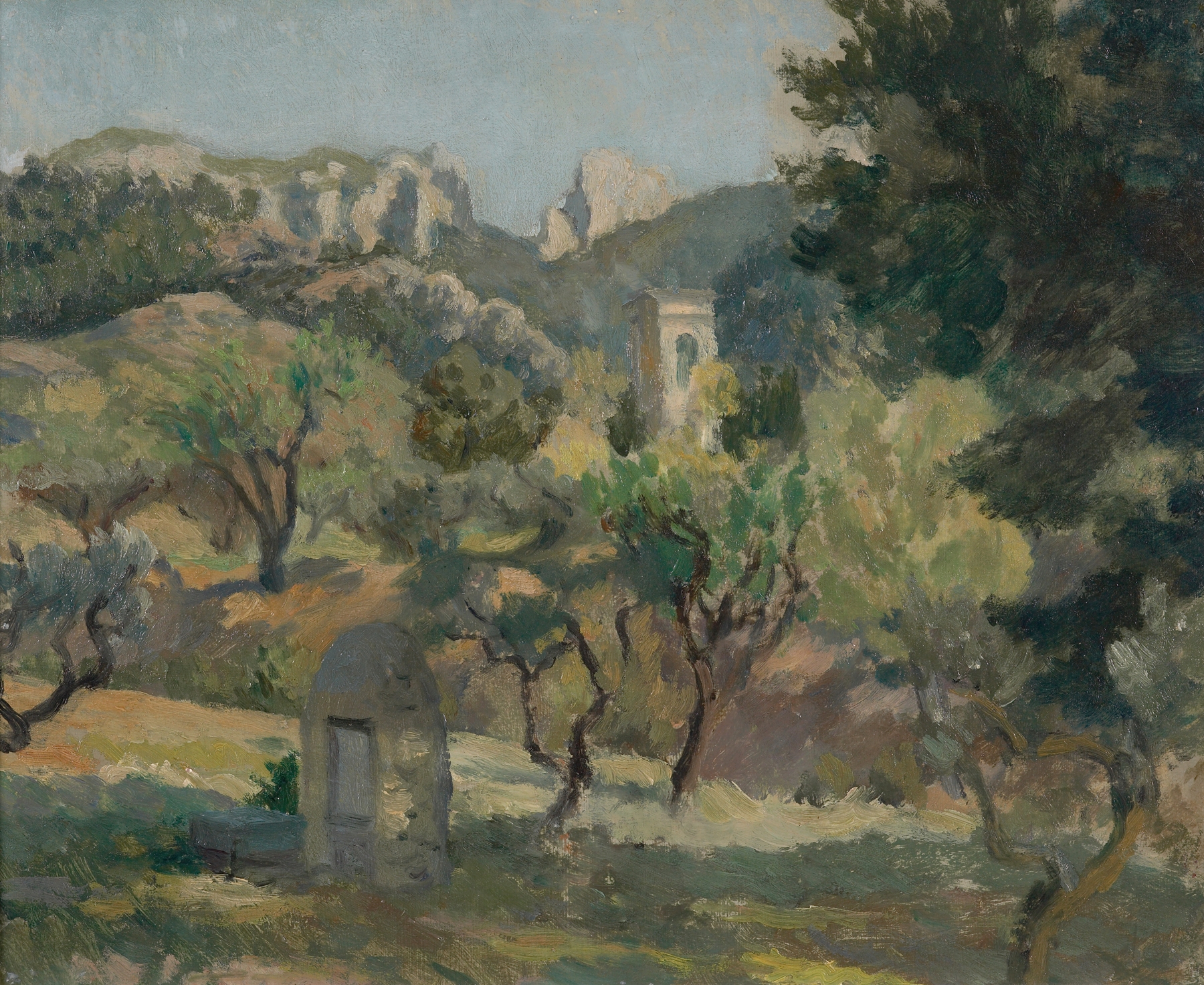 St. Rémy well by Roger Fry, oil on canvas depicting a mysterious well surrounded by nature.