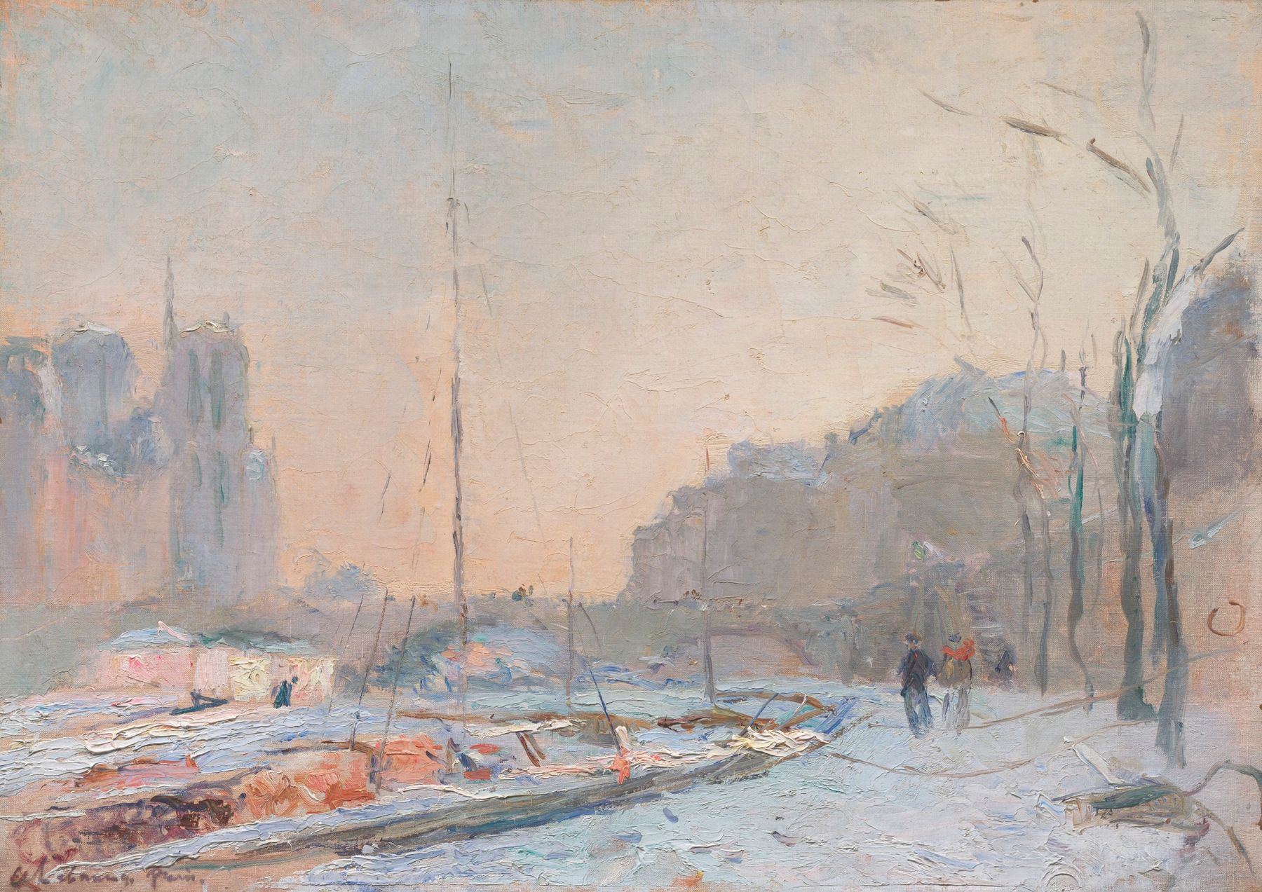 Notre Dame sous la neige by Albert Lebourg, oil on canvas depicting Notre Dame covered in snow.
