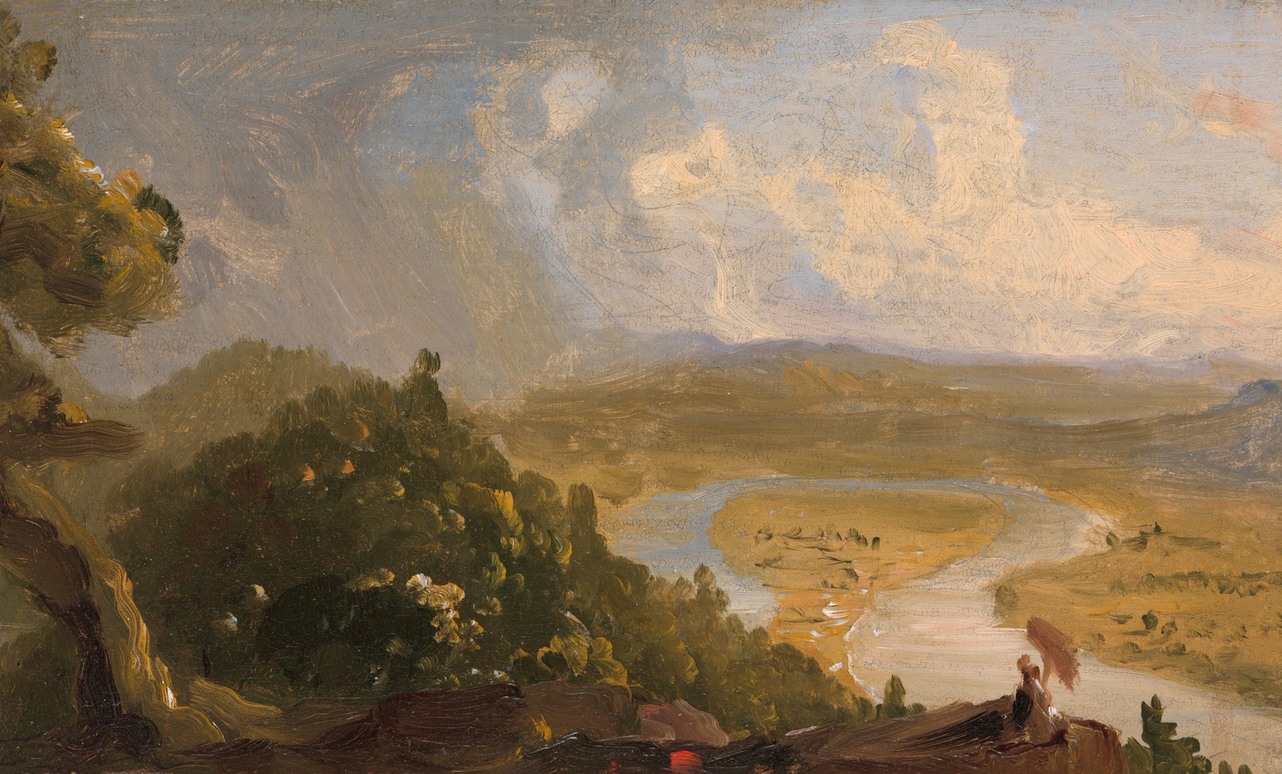 Sketch for View from Mount Holyoke, Northampton, Massachusetts, after a Thunderstorm (The Oxbow), by Thomas Cole, public domain