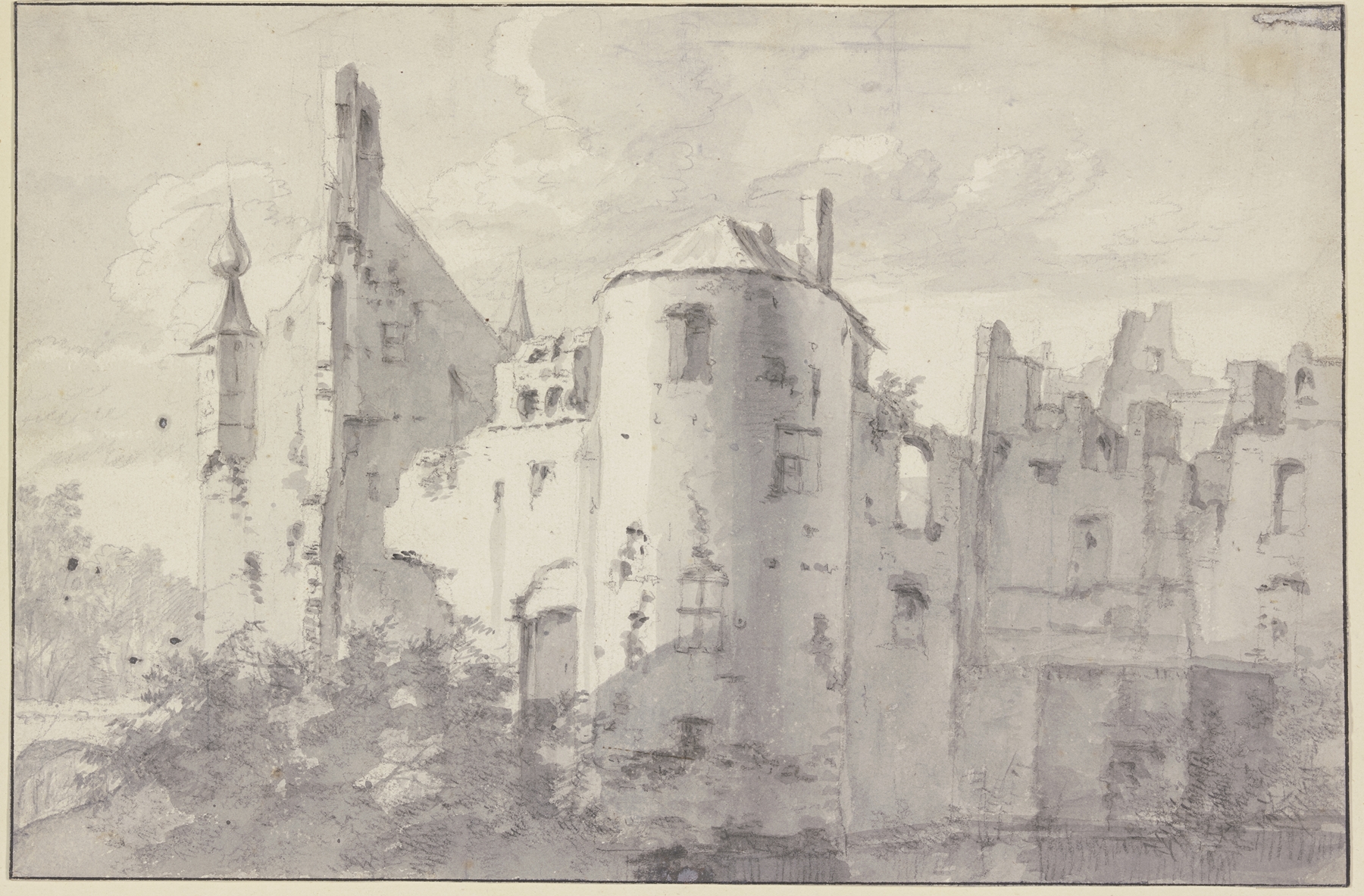 Ruine von Schloss Waardenburg by Roelant Roghman, oil on canvas depicting a castle ruin.