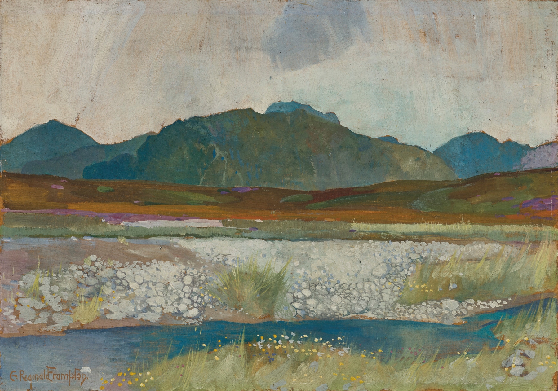 Mountainous lake landscape by Edward Reginald Frampton, oil on canvas