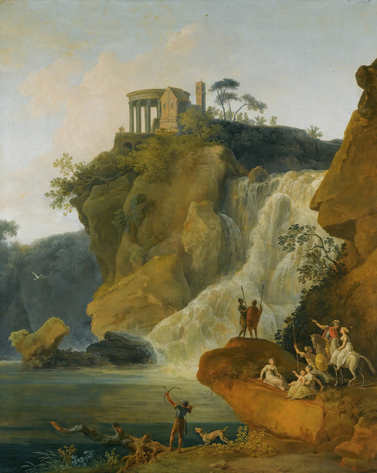 The Waterfalls At Tivoli With Figures Resting And Hunting, oil painting by Pierre-Jacques Volaire