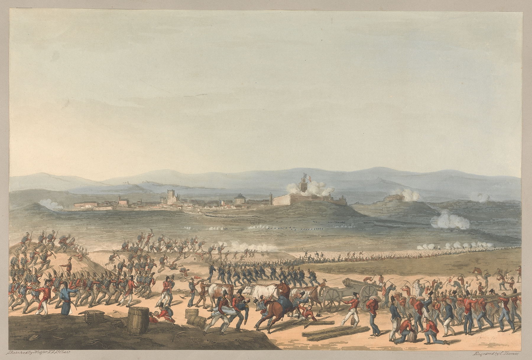 Engraving by Charles Turner depicting Badajos during the siege in 1811