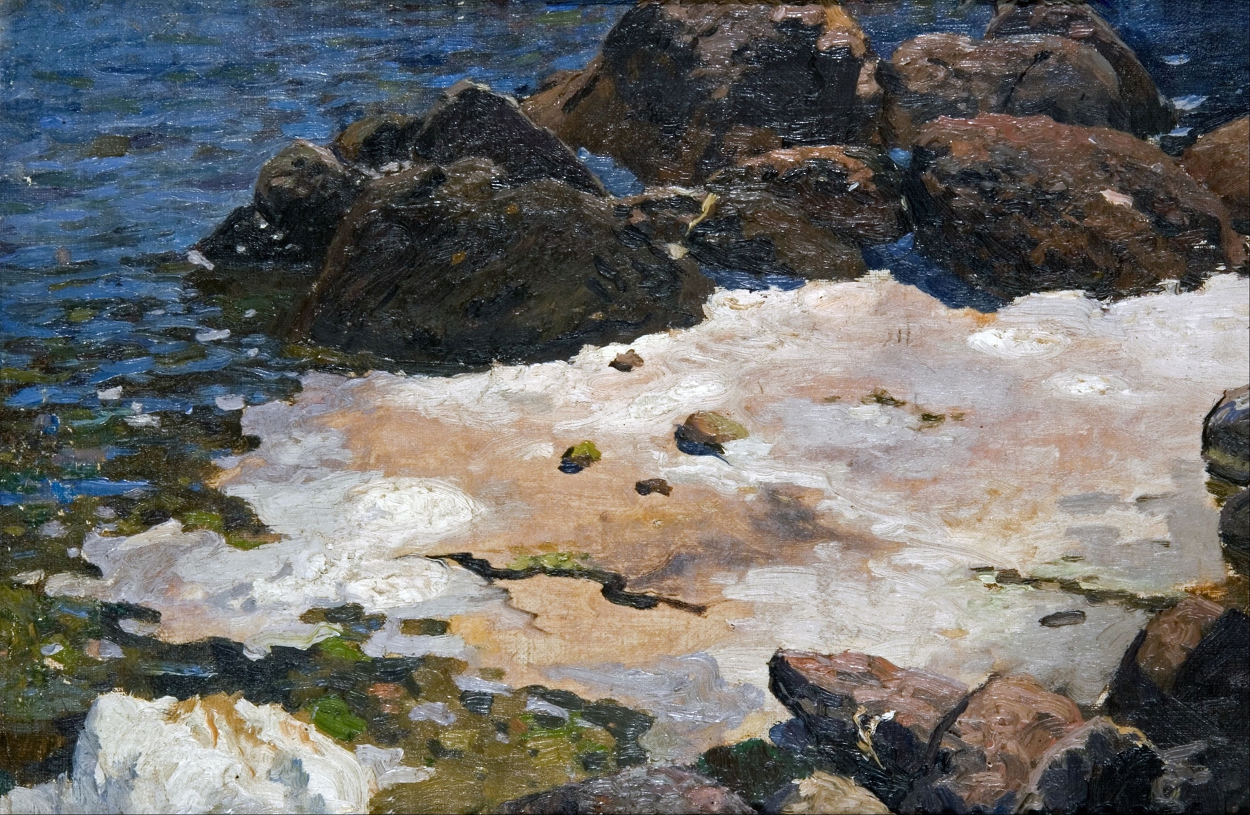 Marine scene with sunlight on waves, oil on canvas by Ferdynand Ruszczyc