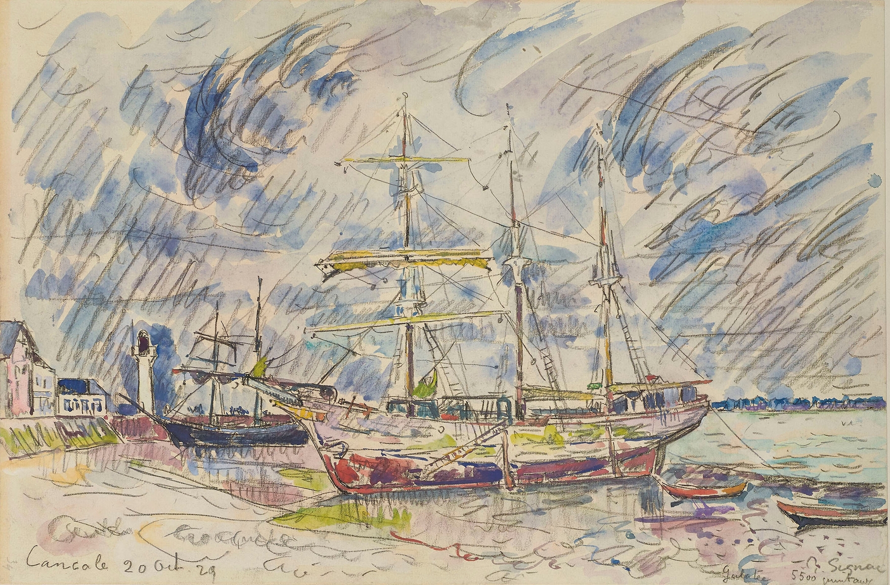 Marine scene by Paul Signac, oil on canvas, featuring vibrant colors of the sea and sky.