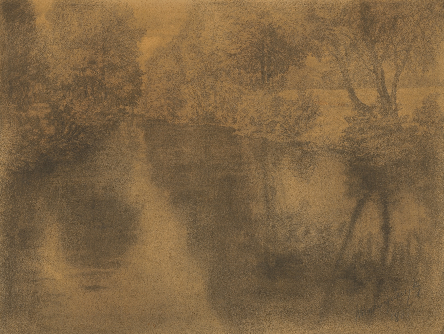 Nad riekou by Ladislav Mednyánszky, impressionism, landscape with river at dusk
