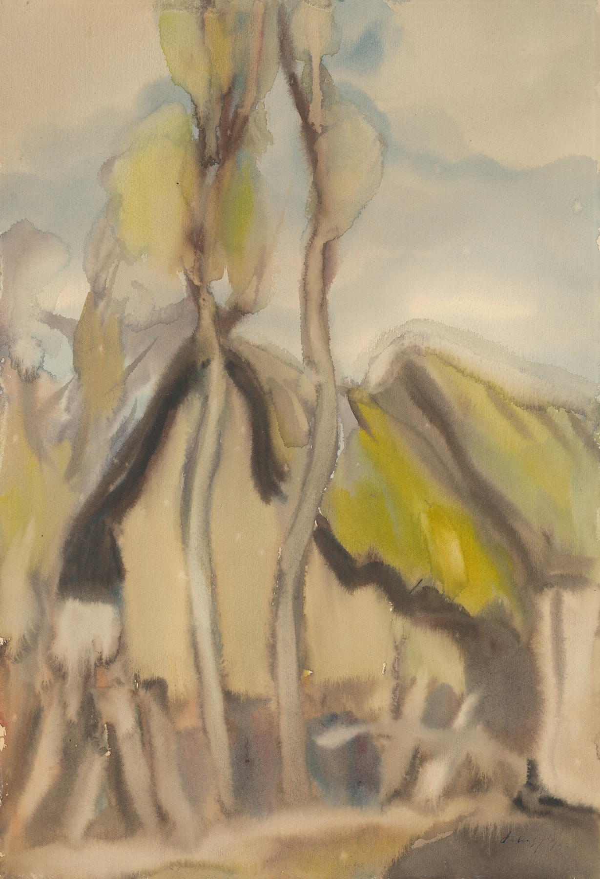 Cottage by Zolo Palugyay, oil painting depicting a serene landscape with warm earth tones