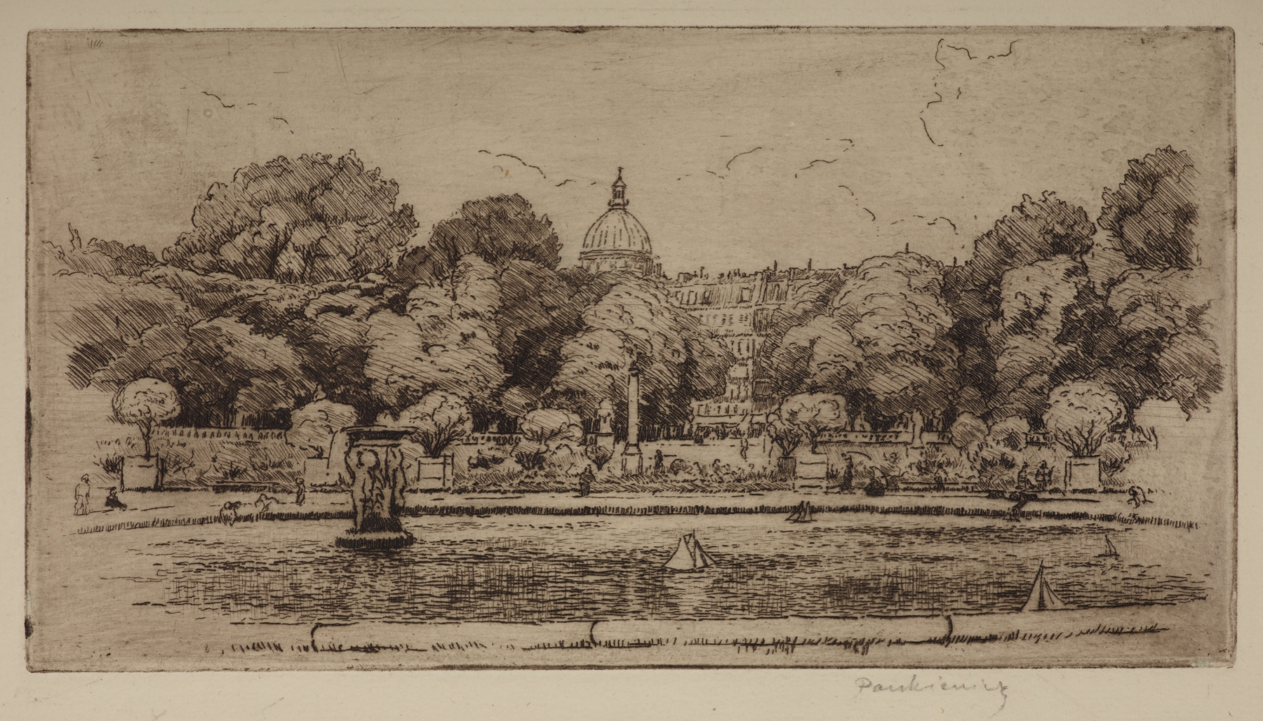 The Jardin du Luxembourg in Paris with a view of the dome of the Pantheon, by Józef Pankiewicz, public domain