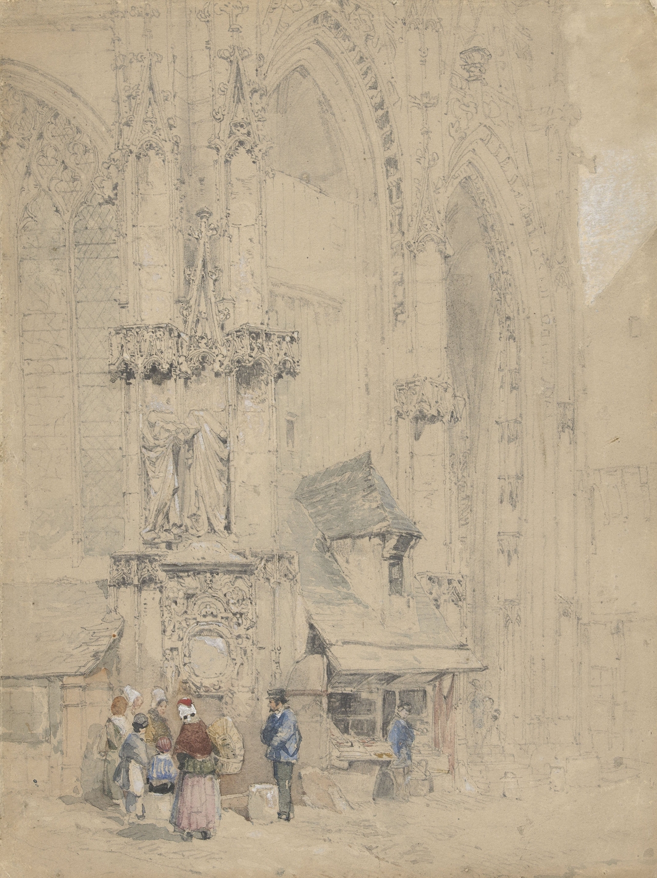 Fontaine S. Maclou, tegen de S. Maclou te Rouaan, by Samuel Prout, public domain