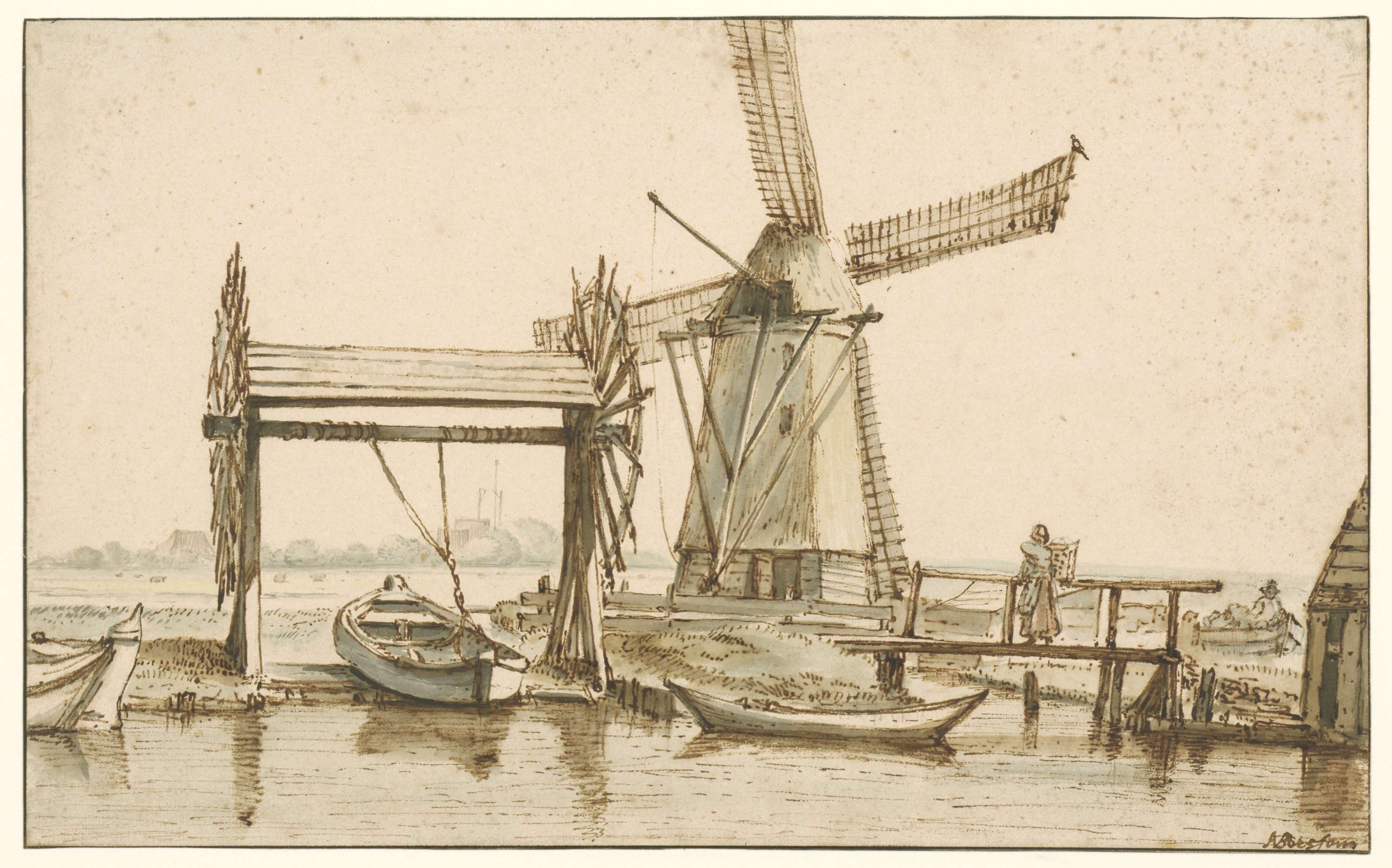 Landscape with a mill and river by Anthonie van Borssom, oil painting
