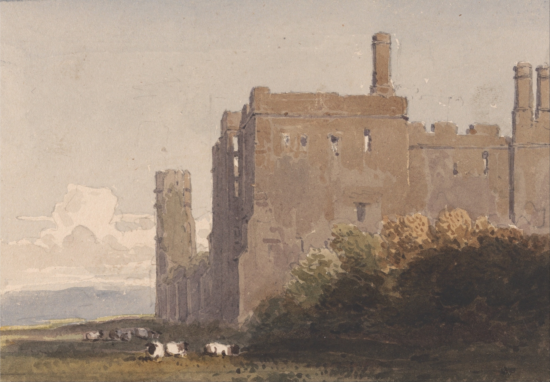 Landscape featuring a solitary figure overlooking misty Sussex, David Cox, oil painting